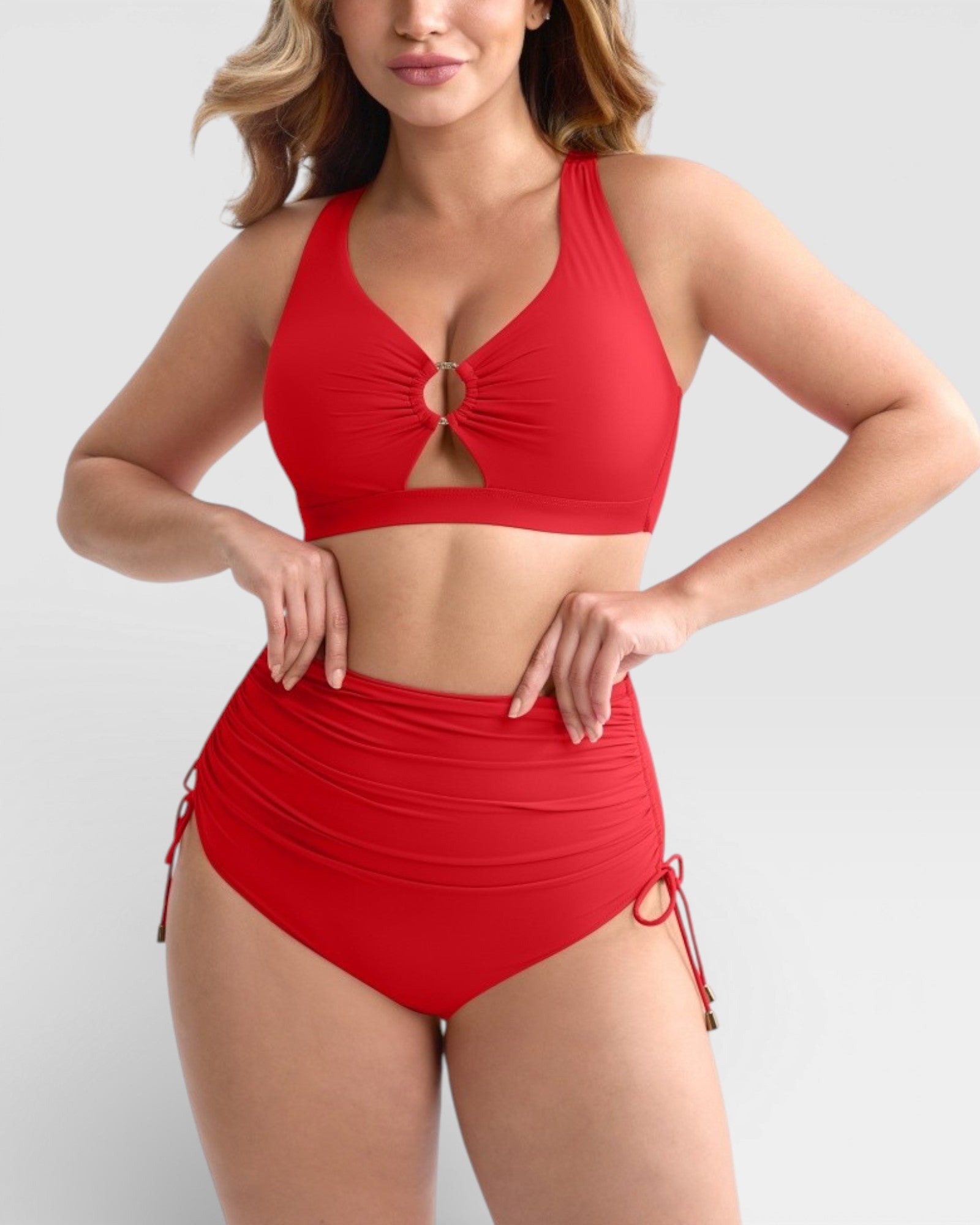 Pear Shapewear Amalfi High Rise Bikini Set Red 2