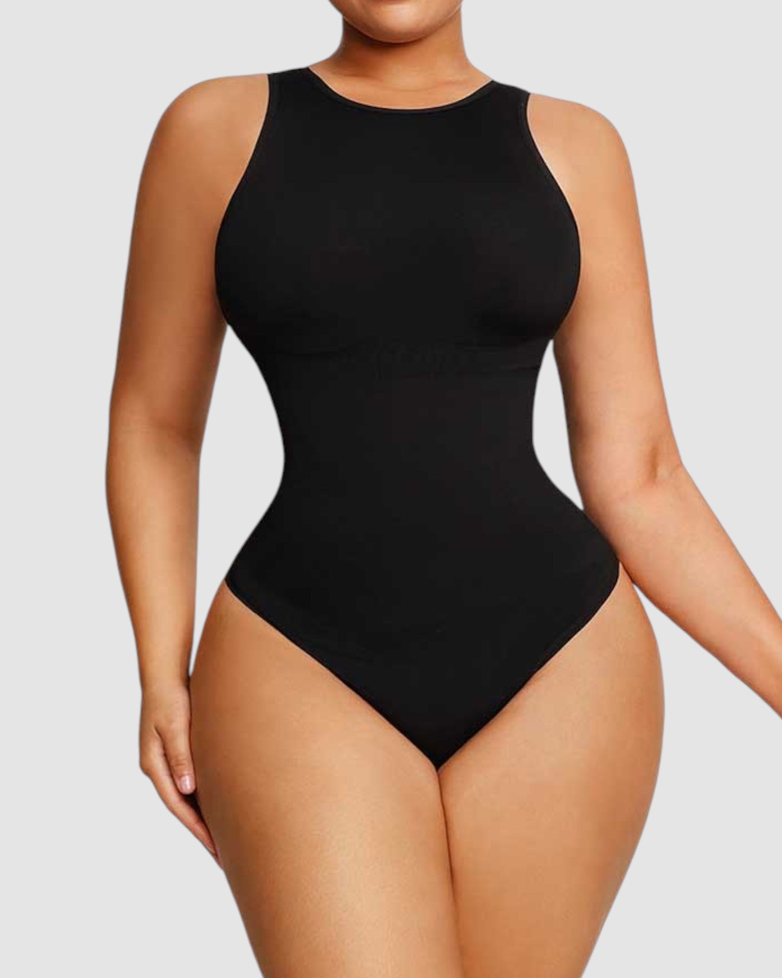 Pear Shapewear Gia Crew Neck Thong Bodysuit Carbon Black 1