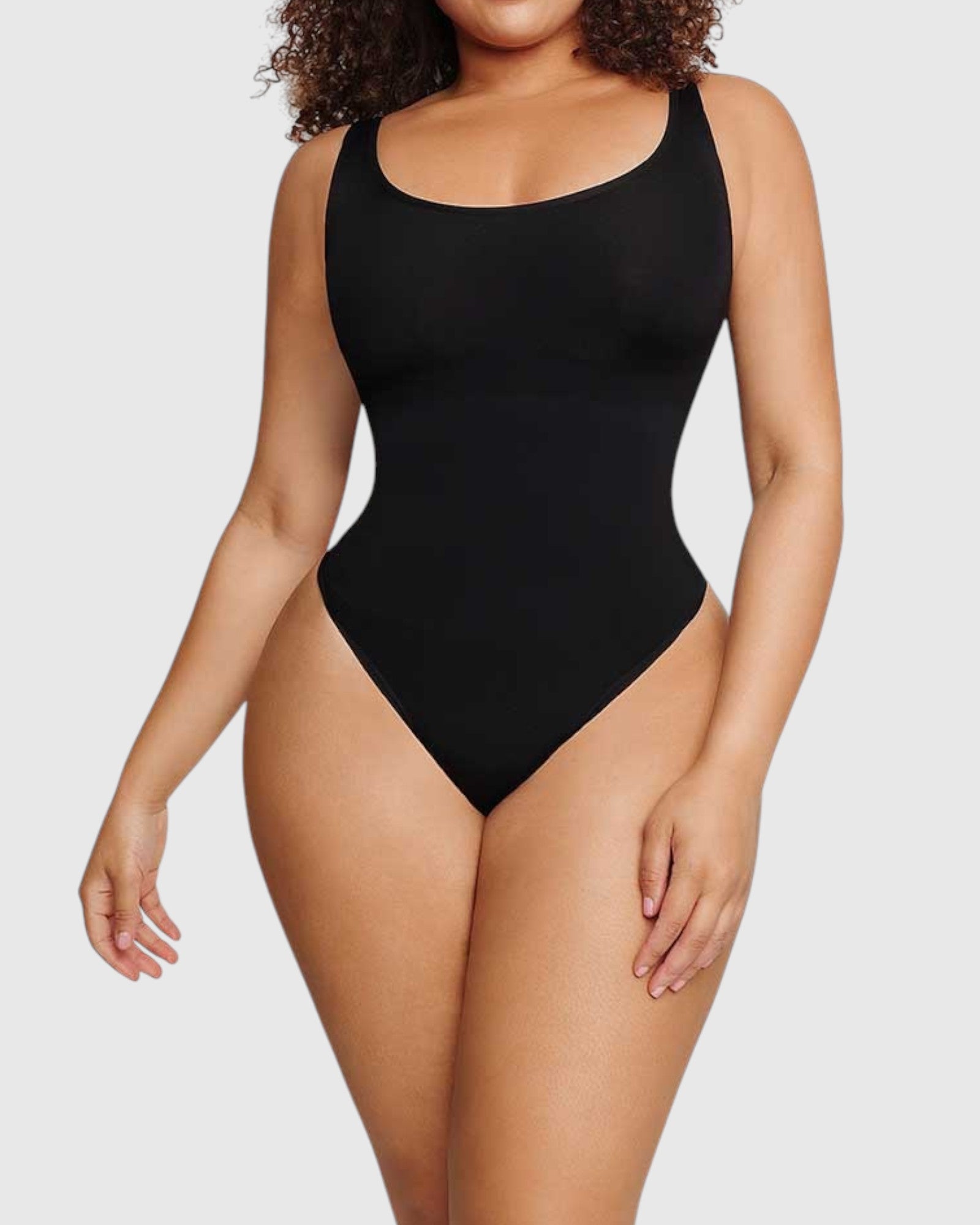 Pear Shapewear Gia Scoop Neck Thong Bodysuit Carbon Black 1