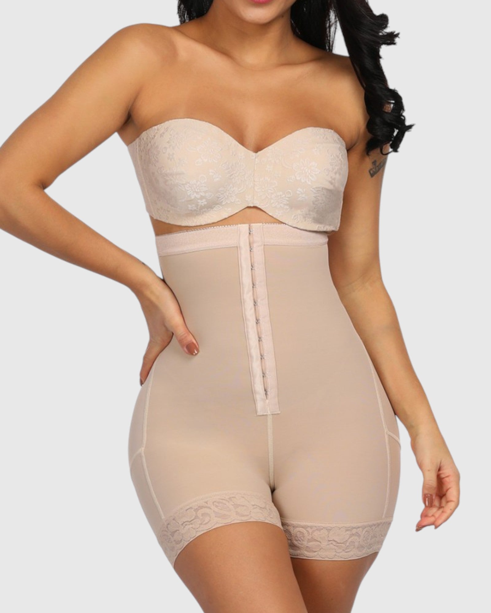 Pear Shapewear Tyler High-Waist Mid-Thigh Short Champagne Beige 1