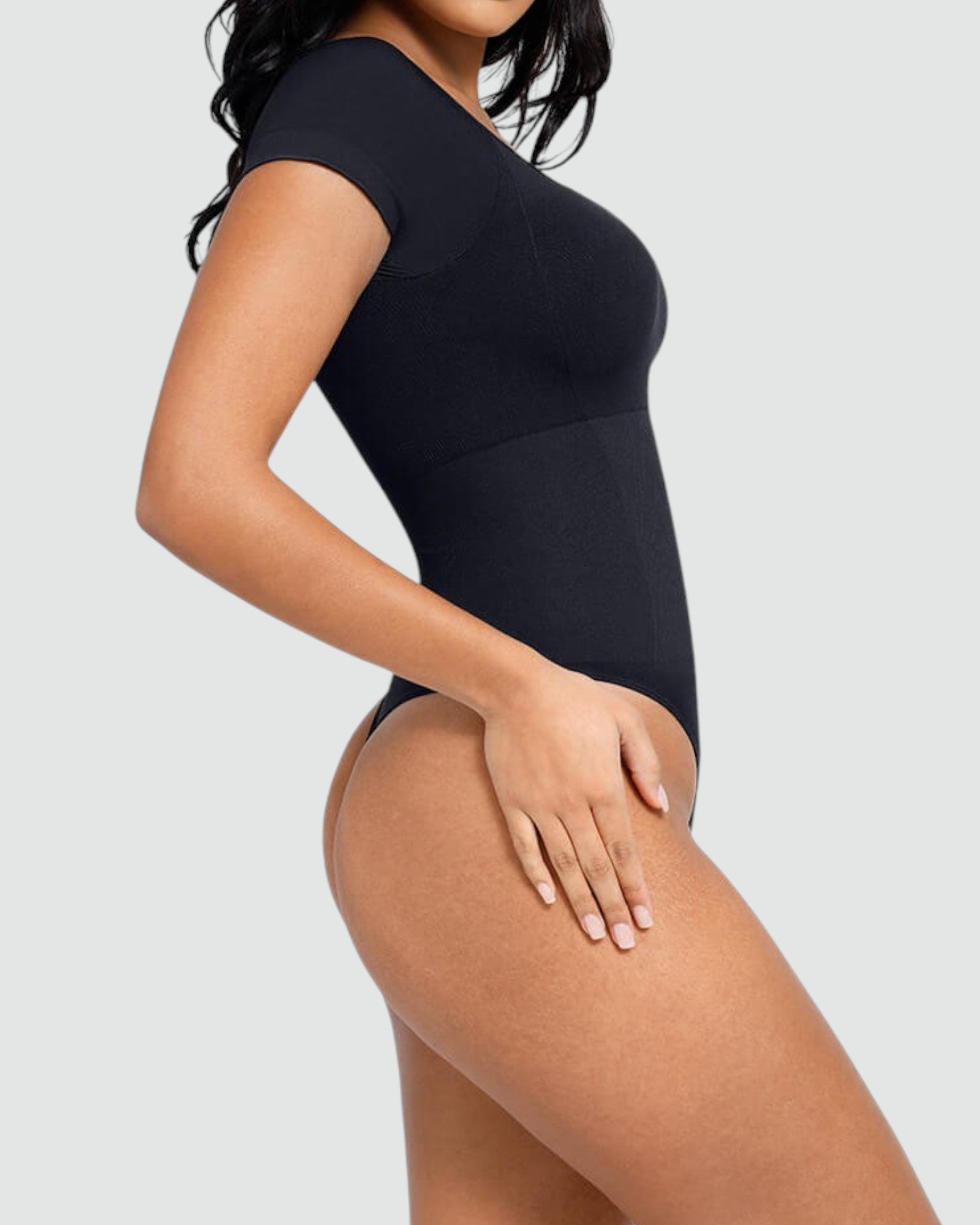 Pear Shapewear Zara Scoop Neck Thong Bodysuit Carbon Black 2