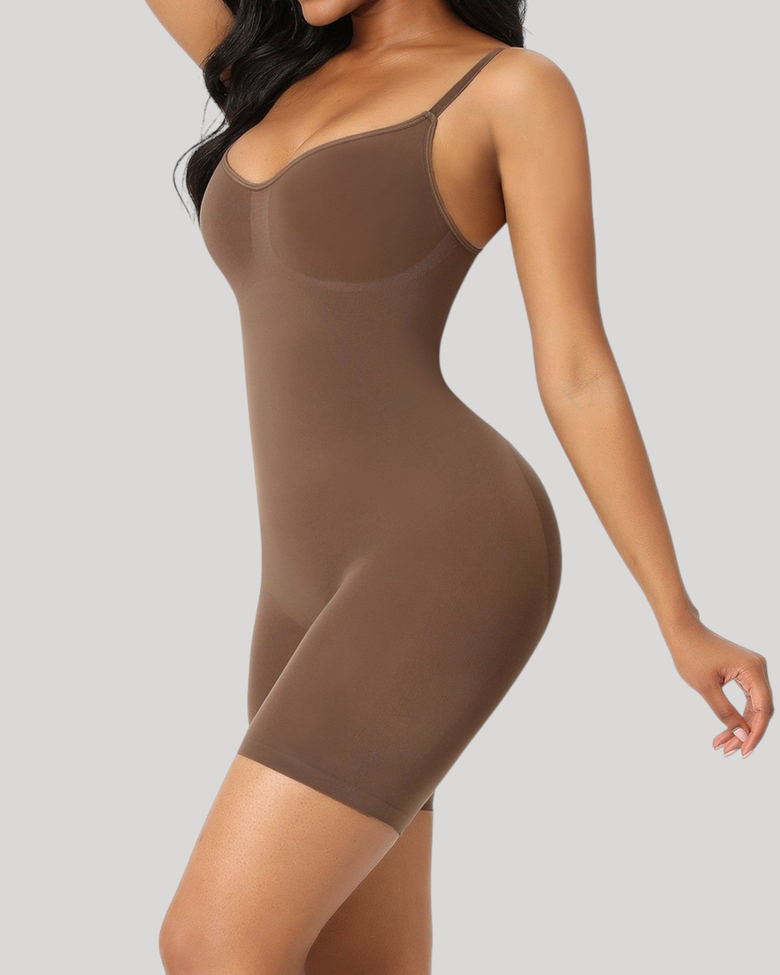 Pear Shapewear Alexandra Mid-Thigh Bodysuit Brown