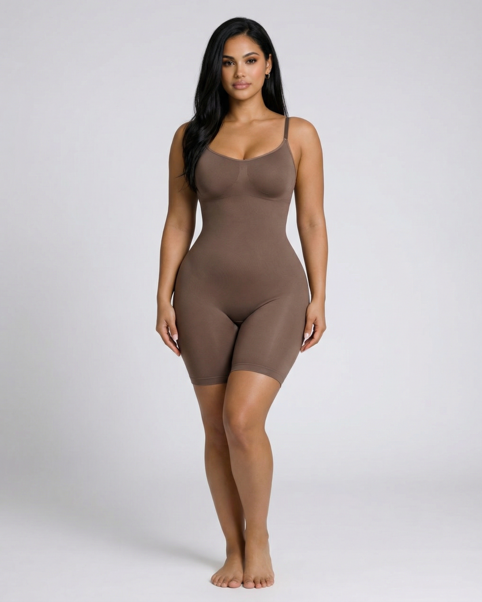 Pear Shapewear Alexandra Mid-Thigh Bodysuit Mocha Brown 8