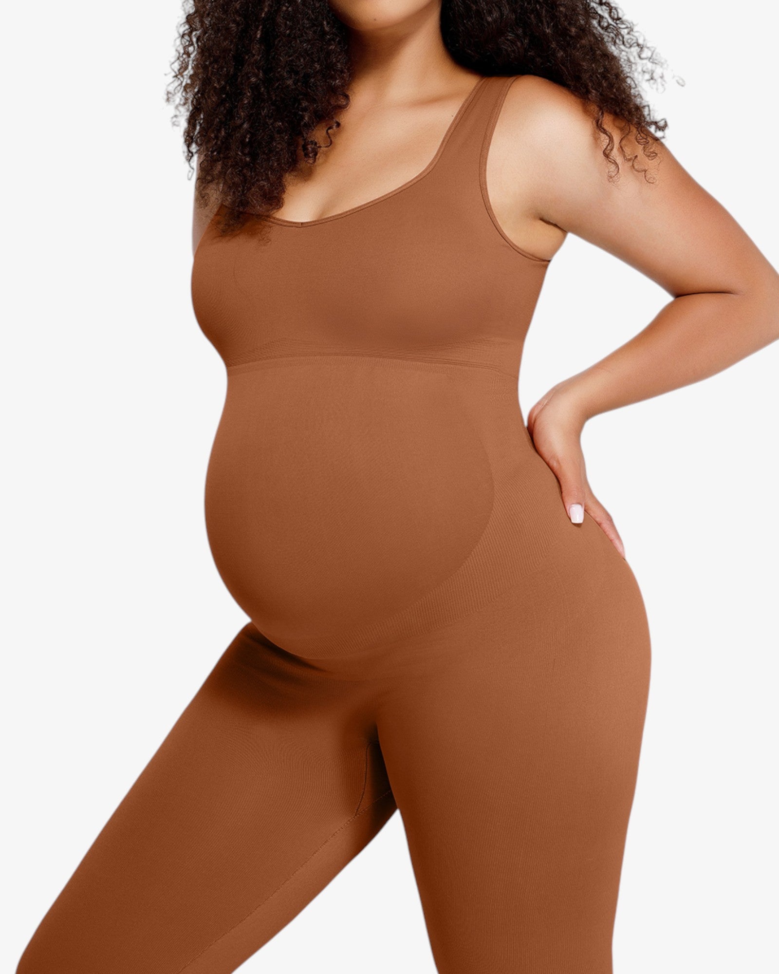 Pear Shapewear Alyssa Maternity Jumpsuit Mocha Brown 1