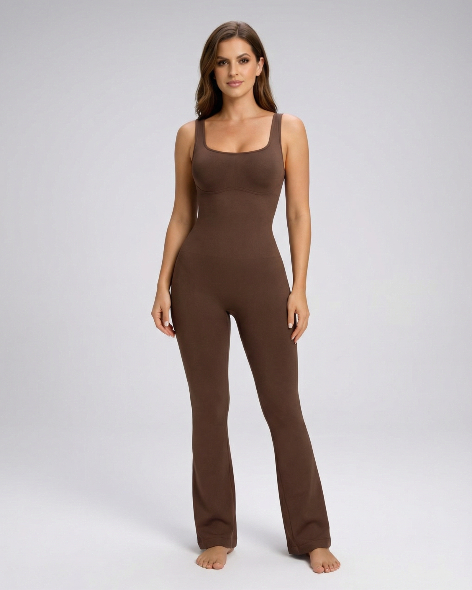 Pear Shapewear Brooklyn Flare Leg Jumpsuit Cocao Brown 7
