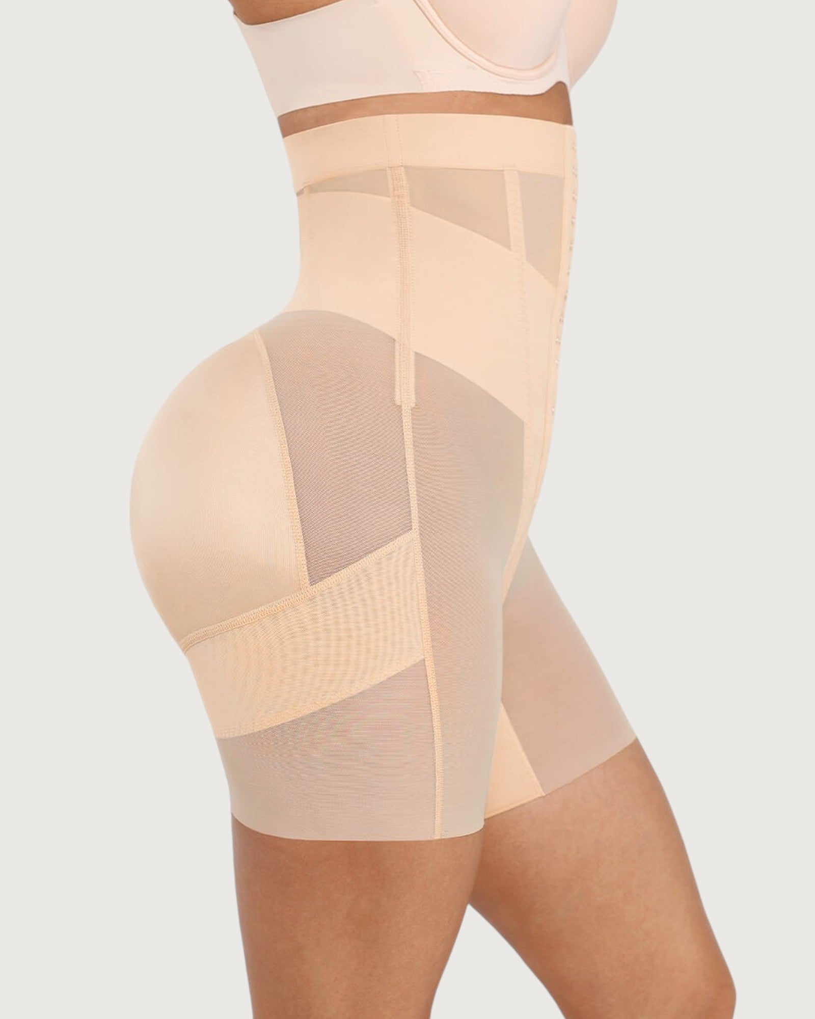 Pear Shapewear Celine High-Waist Mid-Thigh Short Champagne Beige 3