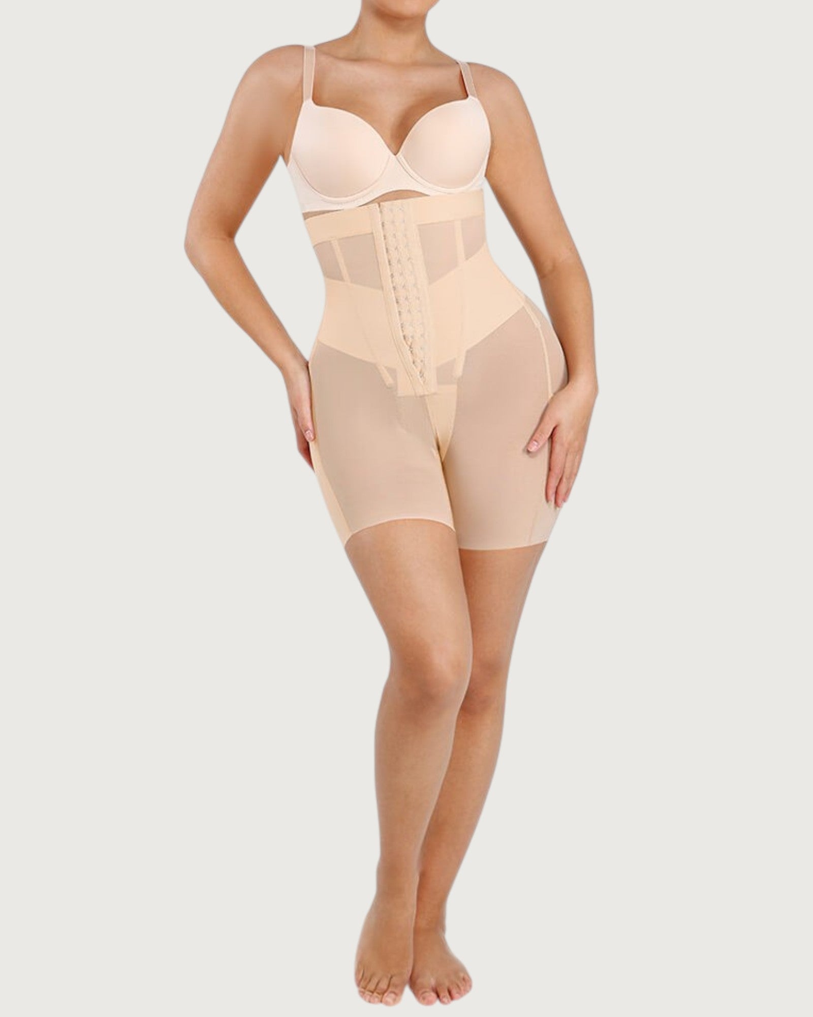 Pear Shapewear Celine High-Waist Mid-Thigh Short Champagne Beige 6