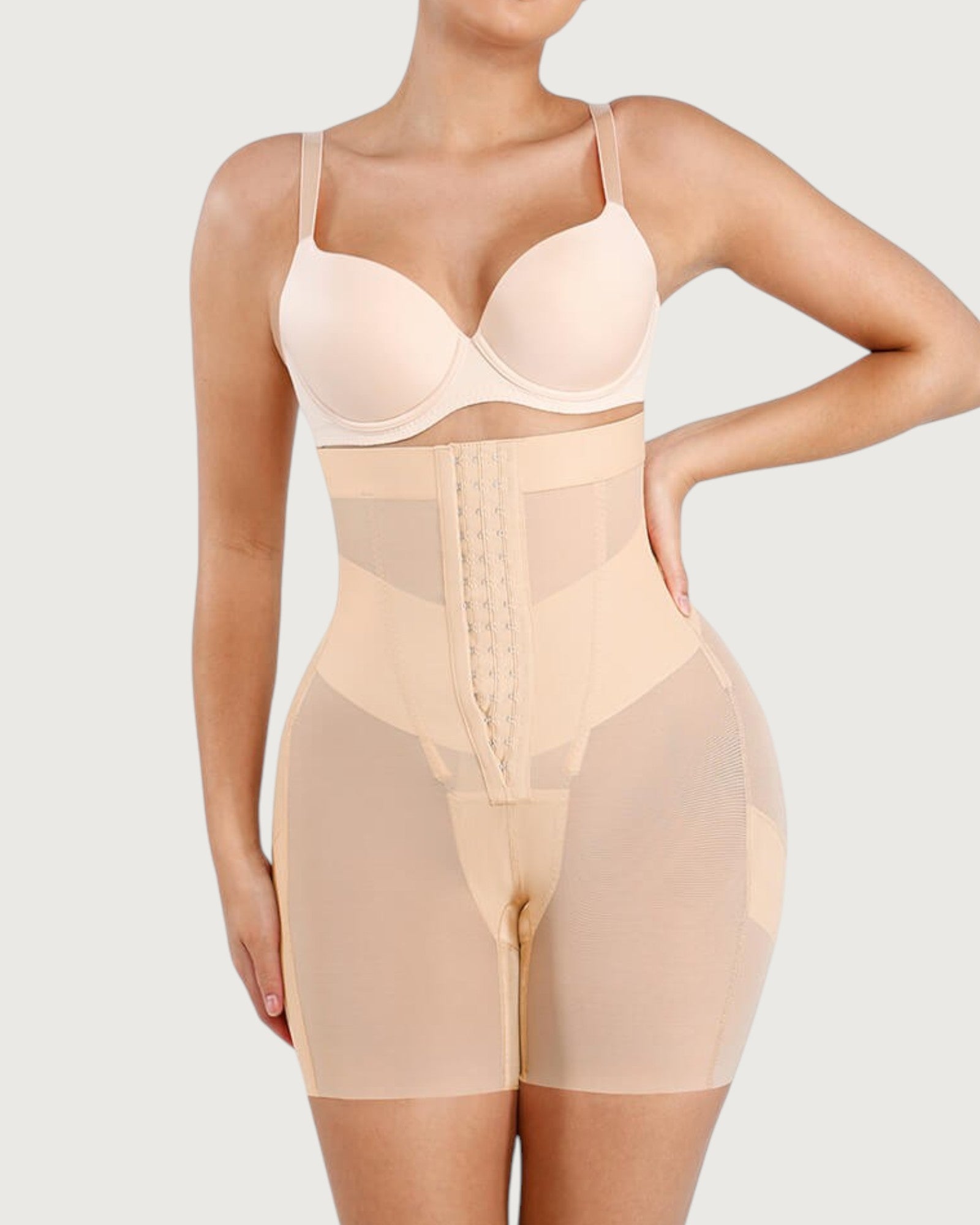 Pear Shapewear Celine High-Waist Mid-Thigh Short Champagne Beige 1