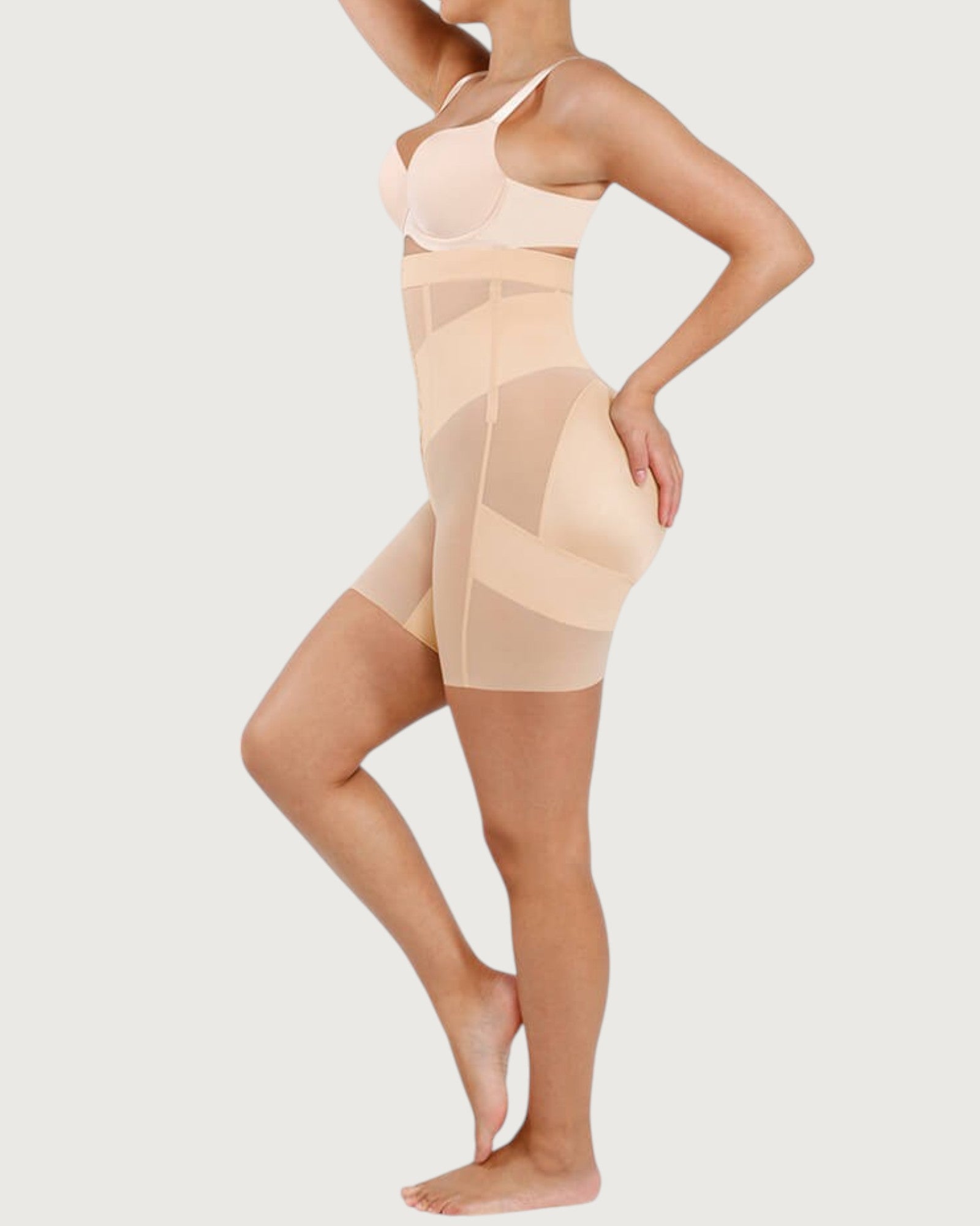 Pear Shapewear Celine High-Waist Mid-Thigh Short Champagne Beige 2