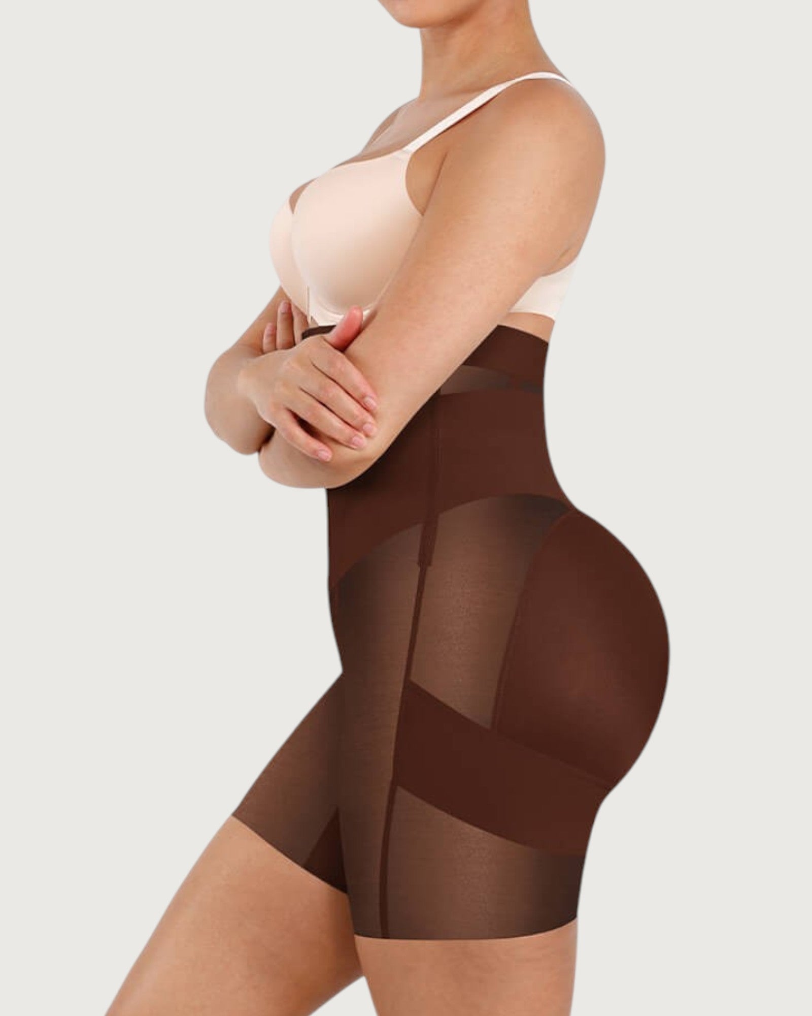 Pear Shapewear Celine High-Waist Mid-Thigh Short Cocao Brown 2