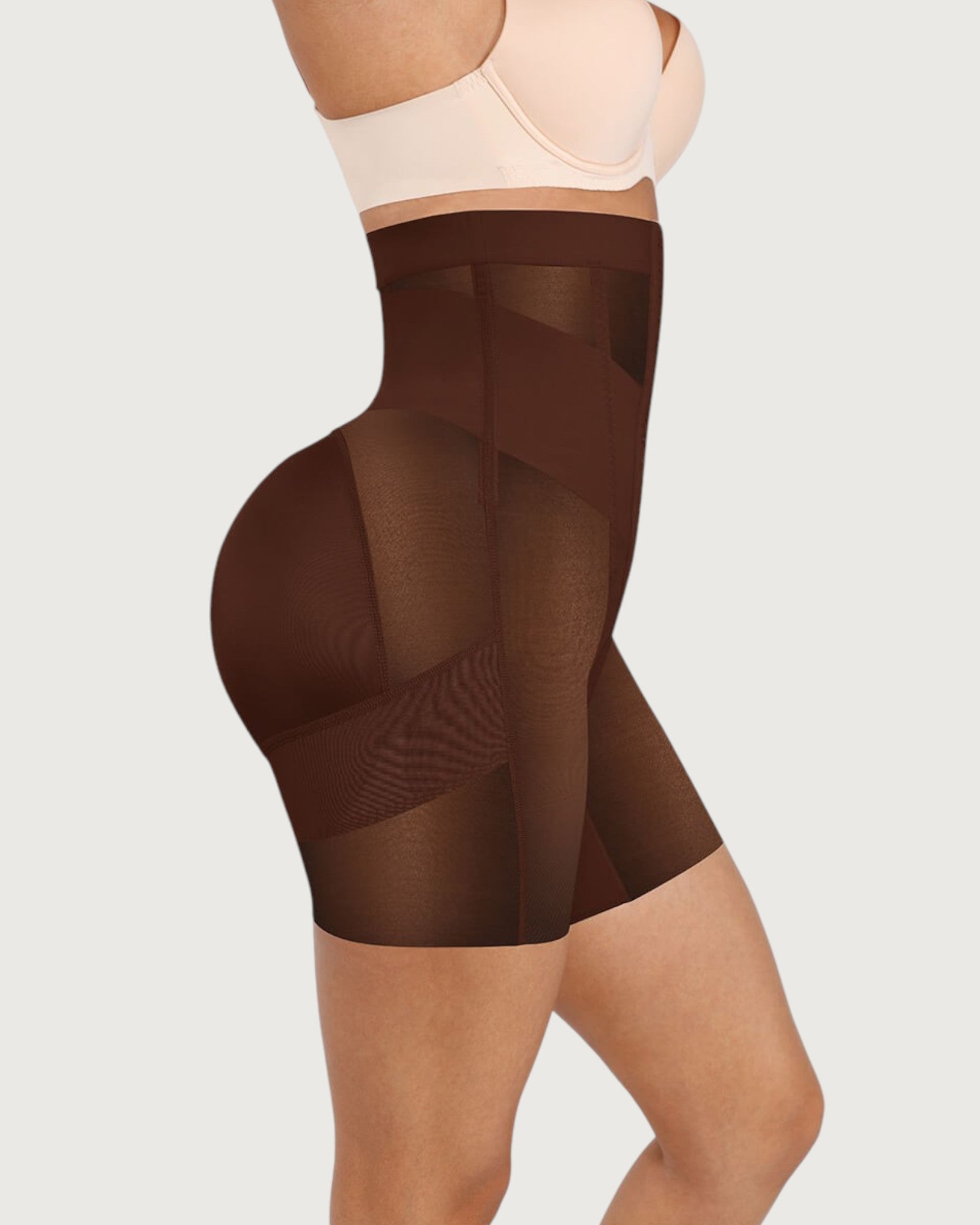 Pear Shapewear Celine High-Waist Mid-Thigh Short Cocao Brown 3