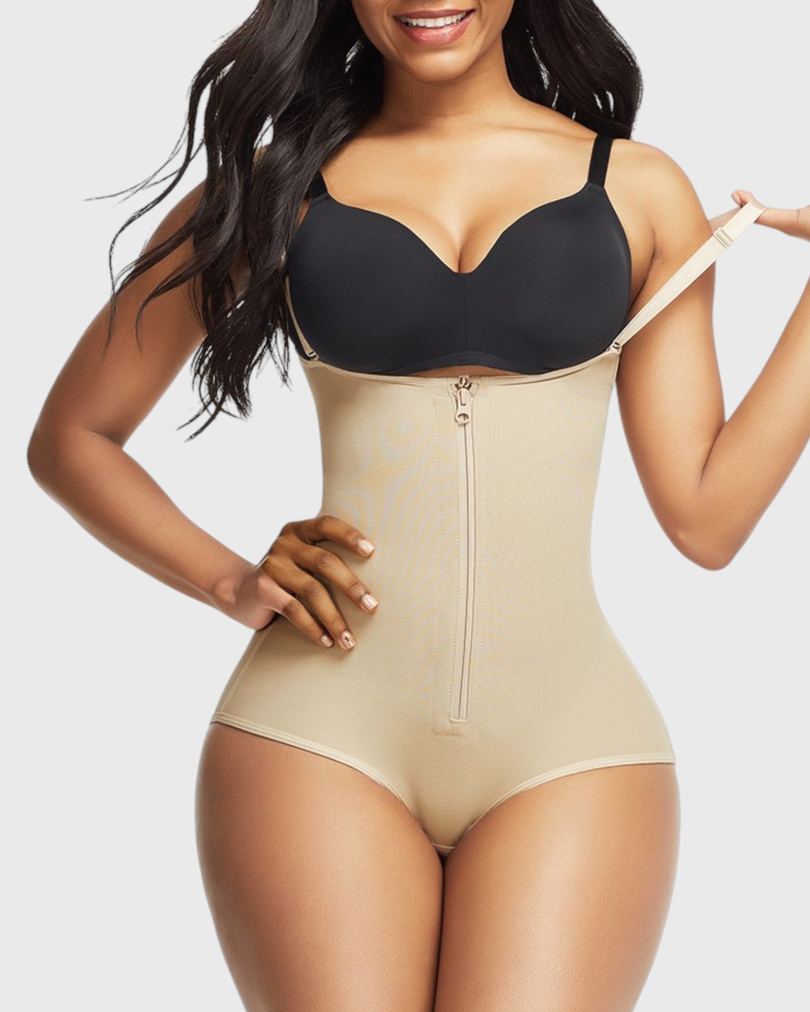 Pear Shapewear Ella Open-Bust Brief Bodysuit Champagne Beige 1