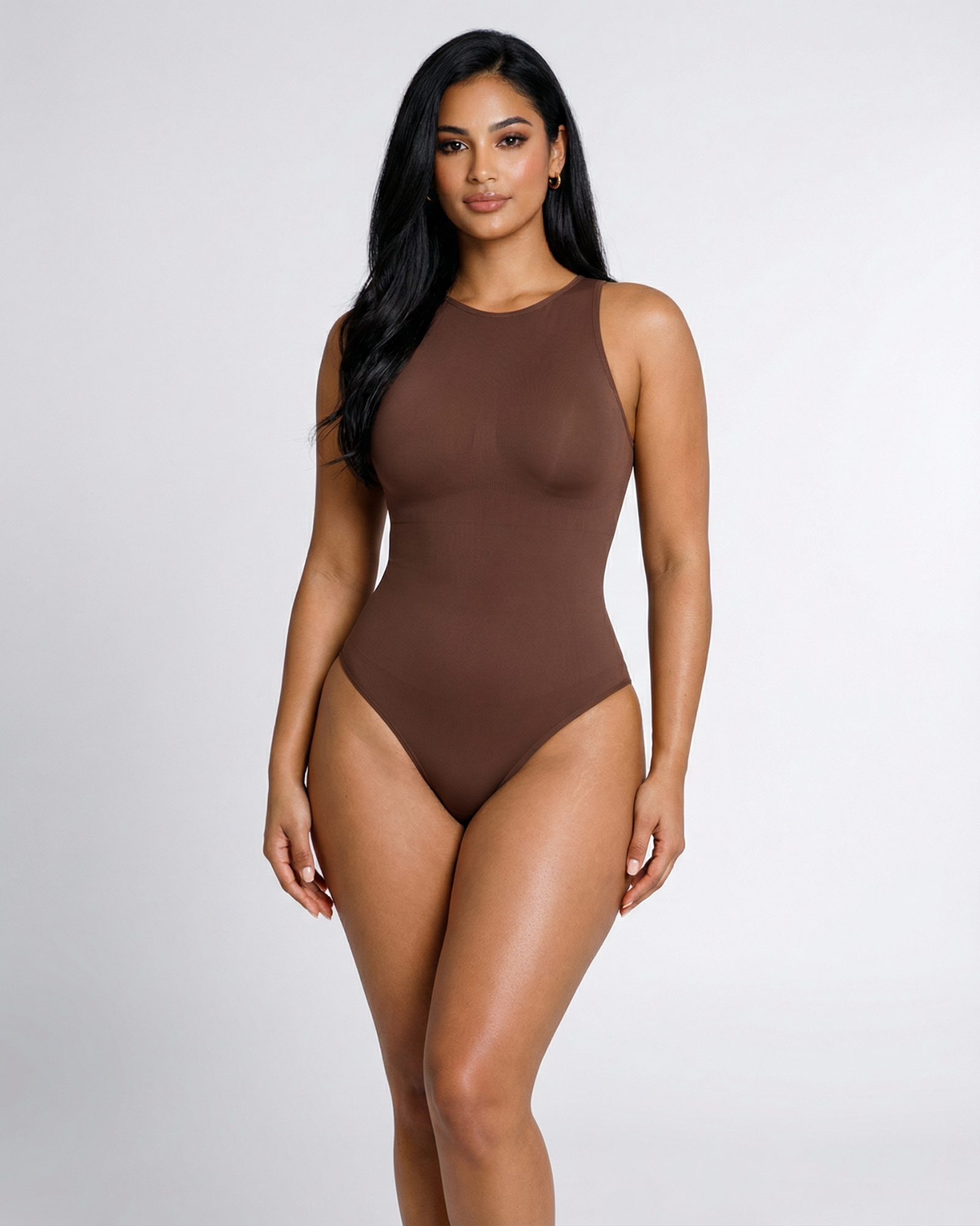 Pear Shapewear Gia Crew Neck Thong Bodysuit Cocao Brown 6