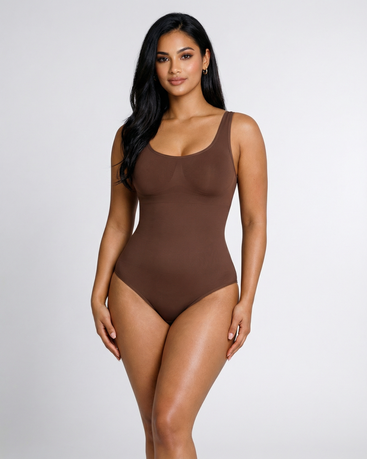 Pear Shapewear Gia Scoop Neck Thong Bodysuit Cocao Brown 7