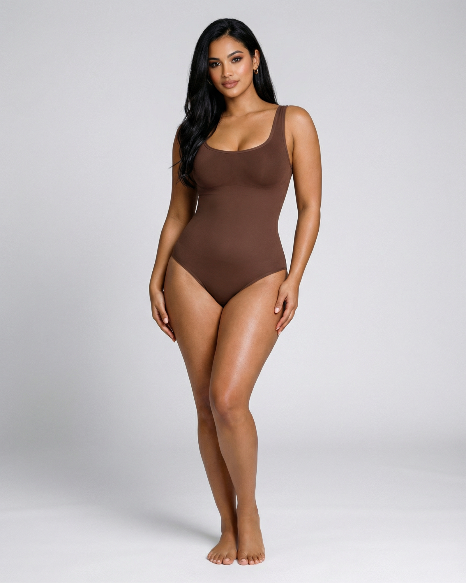 Pear Shapewear Gia Scoop Neck Thong Bodysuit Cocao Brown 8