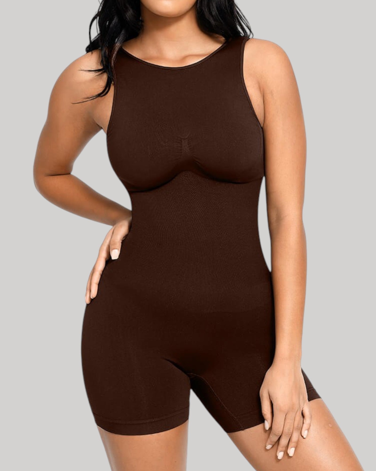 Pear Shapewear Harper Scoop Back Mid-Thigh Bodysuit Brown