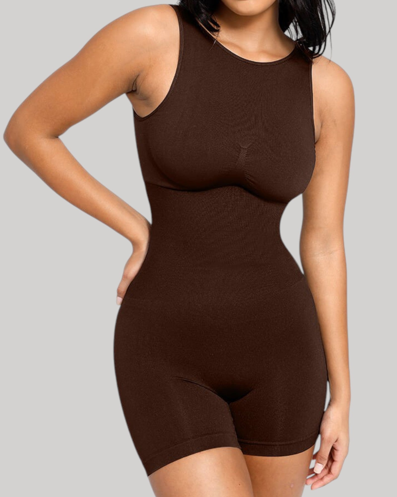 Pear Shapewear Harper Scoop Back Mid-Thigh Bodysuit Brown