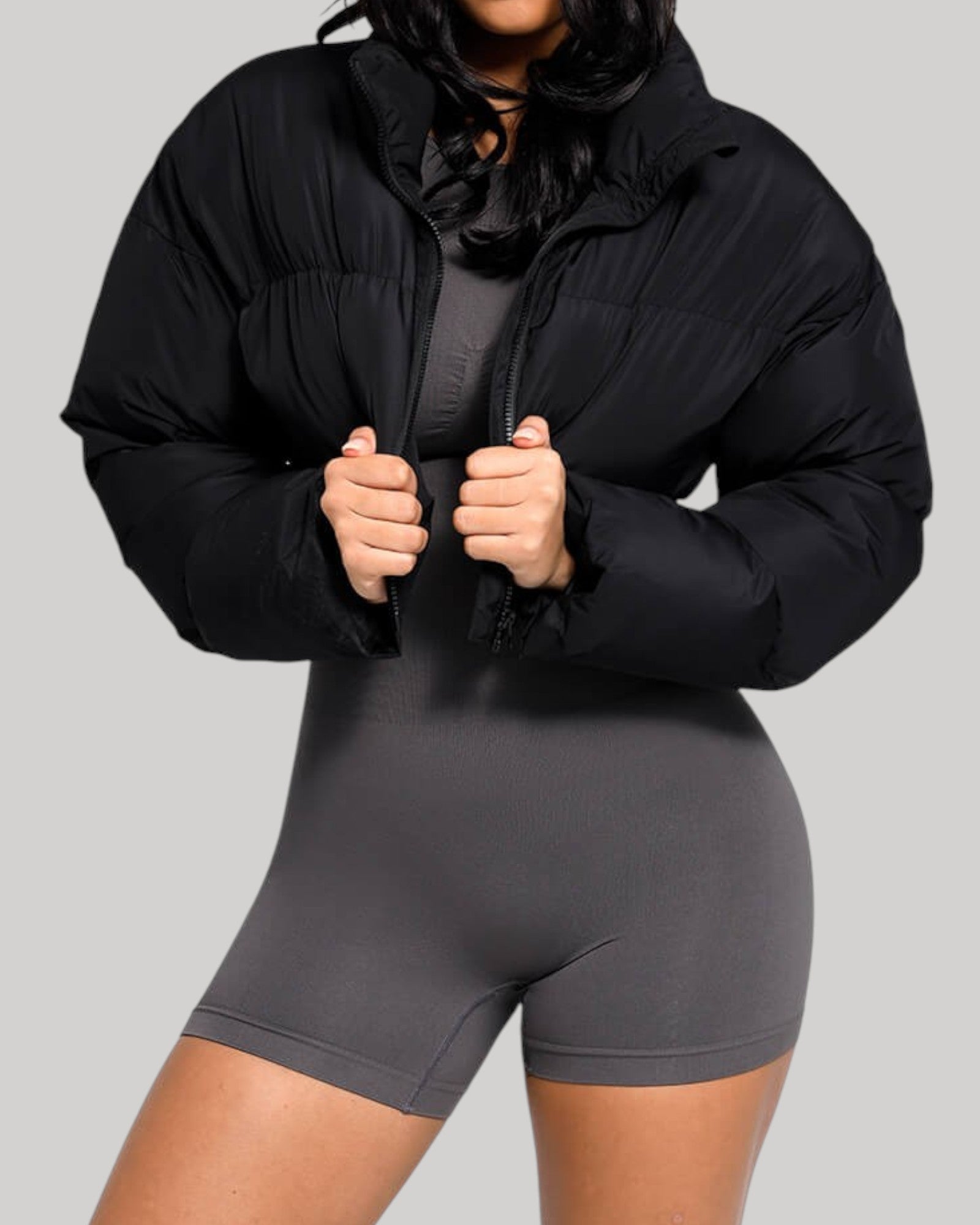 Pear Shapewear Harper Scoop Back Mid-Thigh Bodysuit Gray