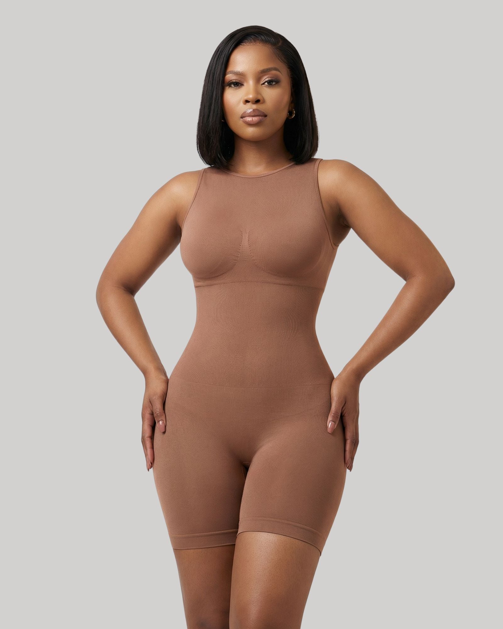 Pear Shapewear Harper Scoop Back Mid-Thigh Bodysuit Mocha Brown 1