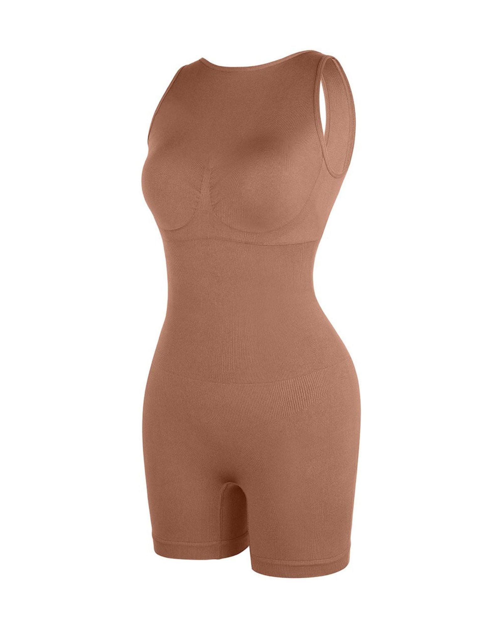 Pear Shapewear Harper Scoop Back Mid-Thigh Bodysuit Mocha Brown 2