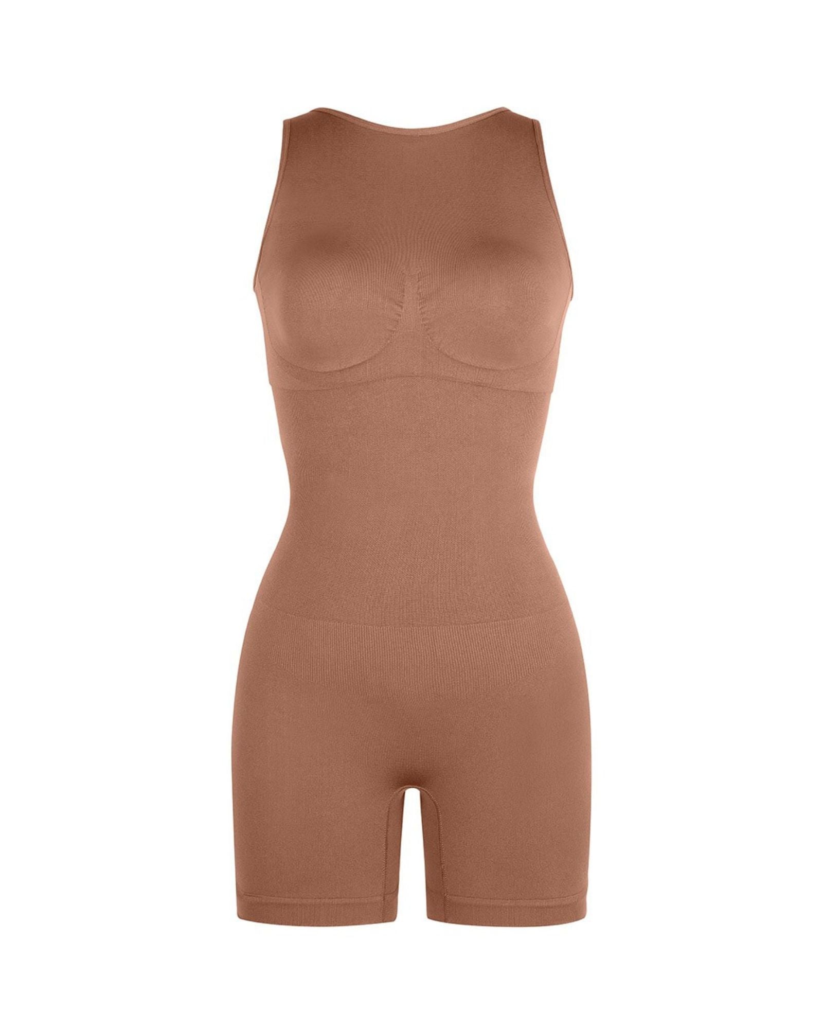 Pear Shapewear Harper Scoop Back Mid-Thigh Bodysuit Mocha Brown 4