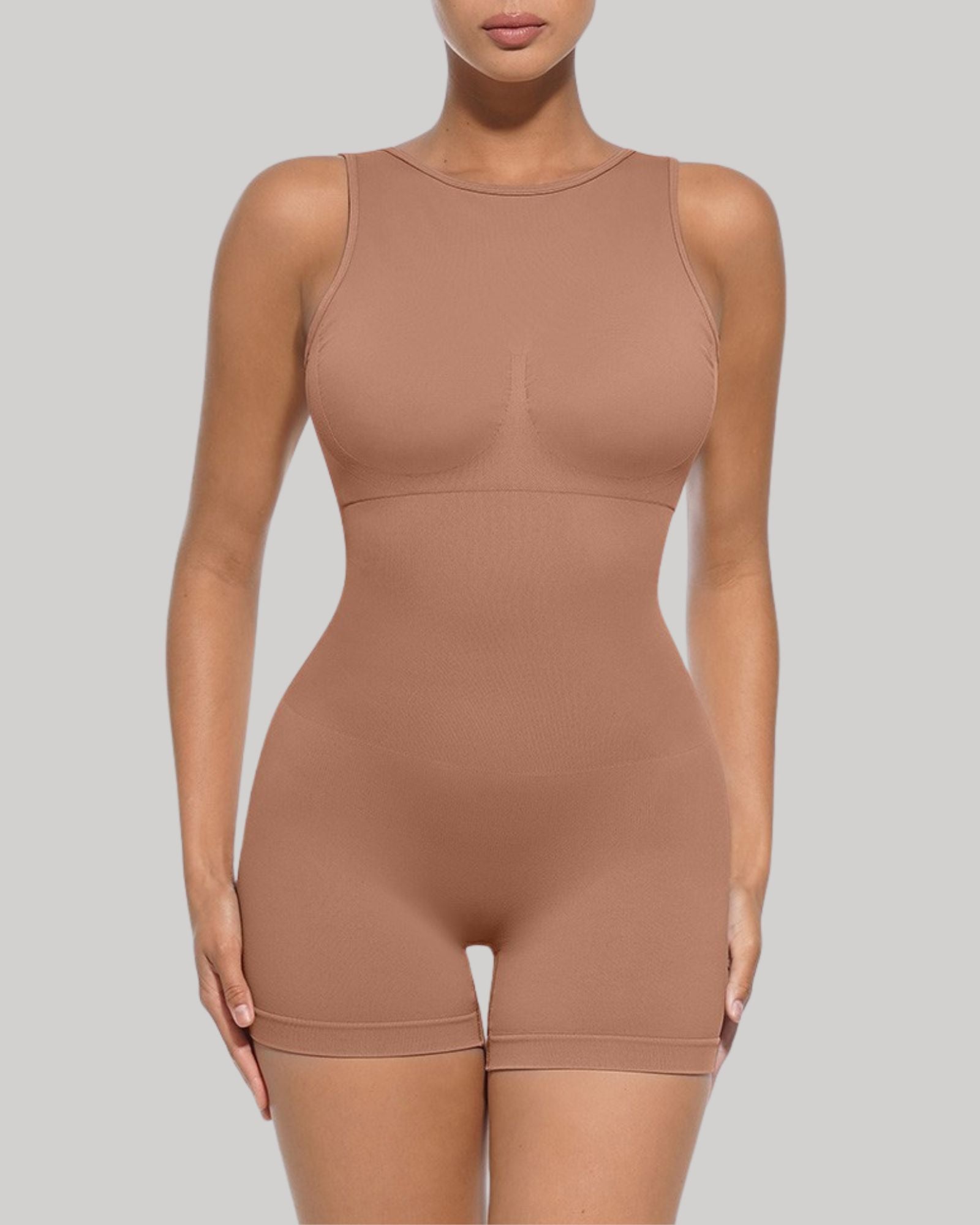 Pear Shapewear Harper Scoop Back Mid-Thigh Bodysuit Mocha Brown 5