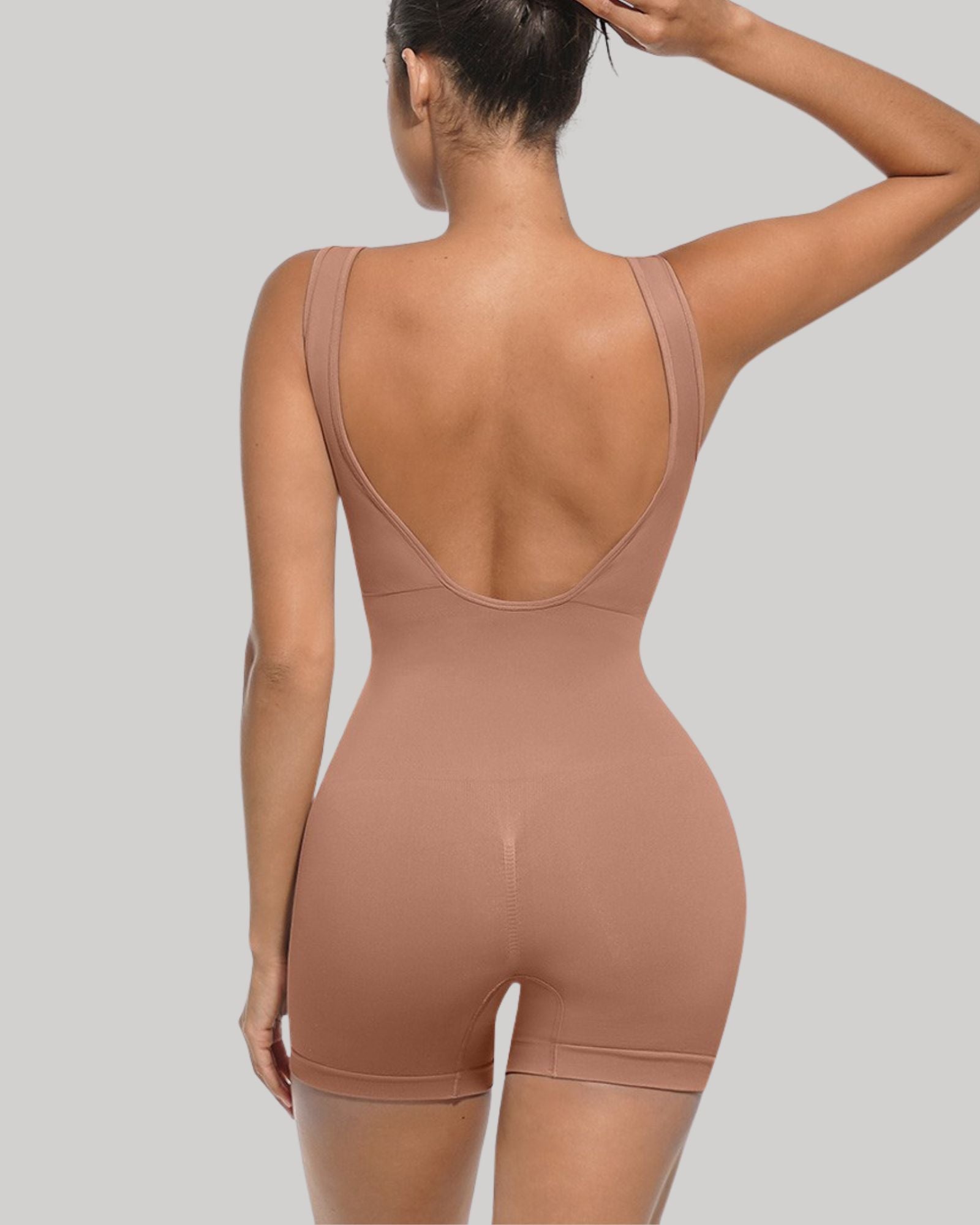 Pear Shapewear Harper Scoop Back Mid-Thigh Bodysuit Mocha Brown 6