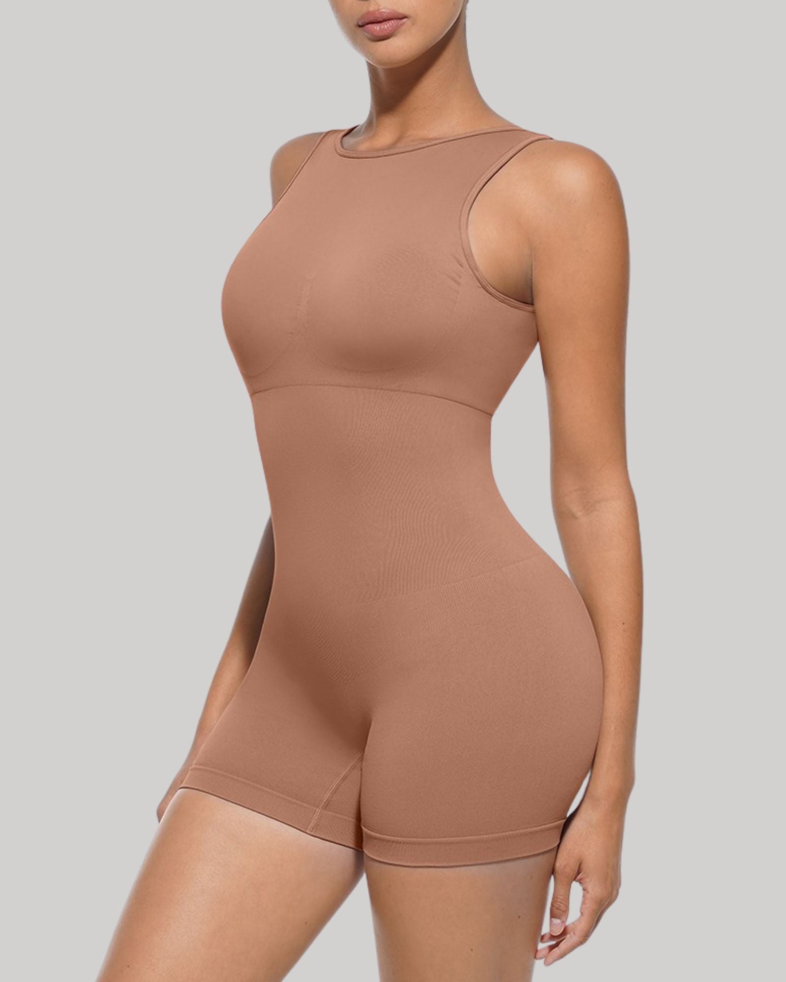 Pear Shapewear Harper Scoop Back Mid-Thigh Bodysuit Mocha Brown 7