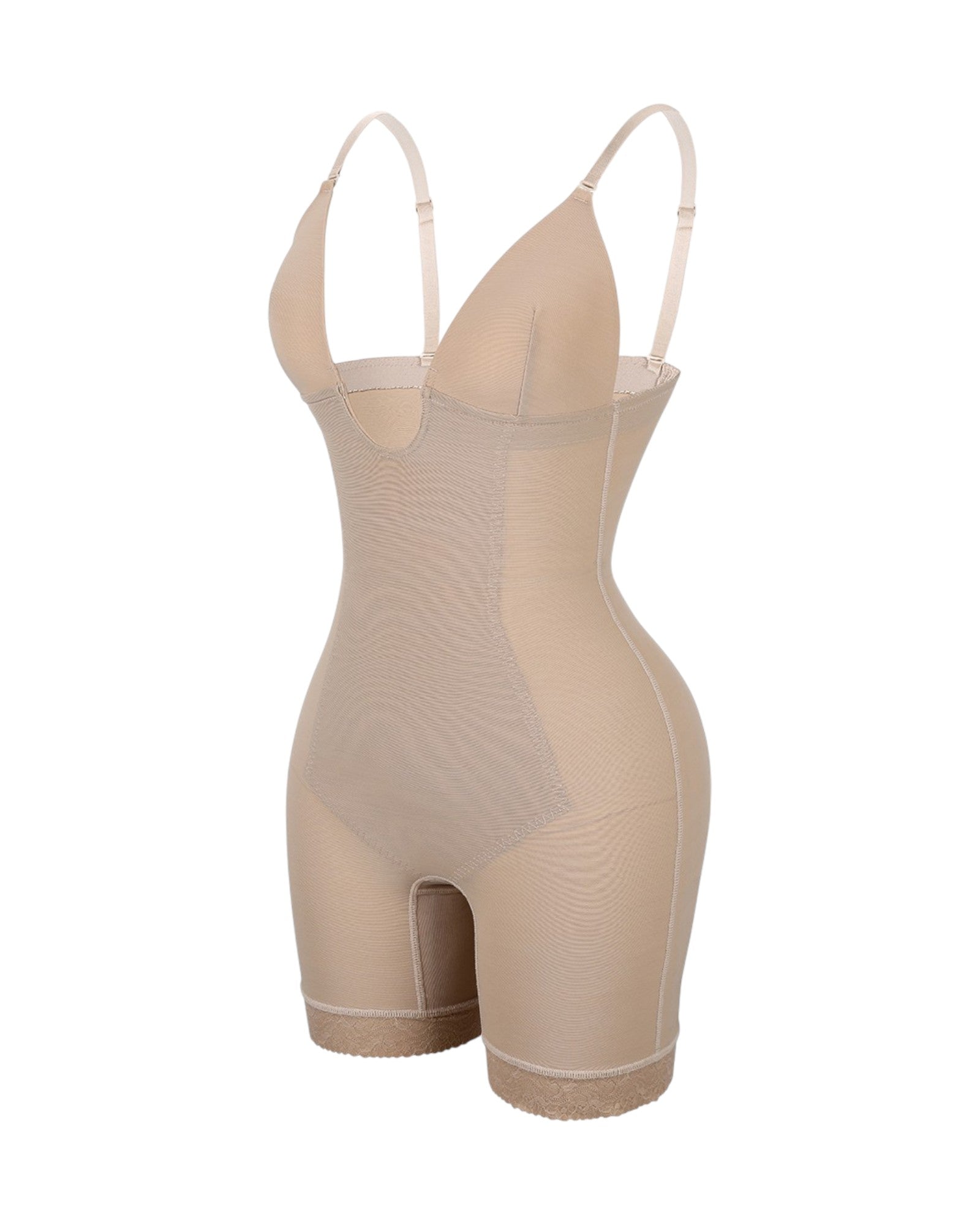 Pear Shapewear Mia Plunge Mid-Thigh Bodysuit Champagne Beige 6