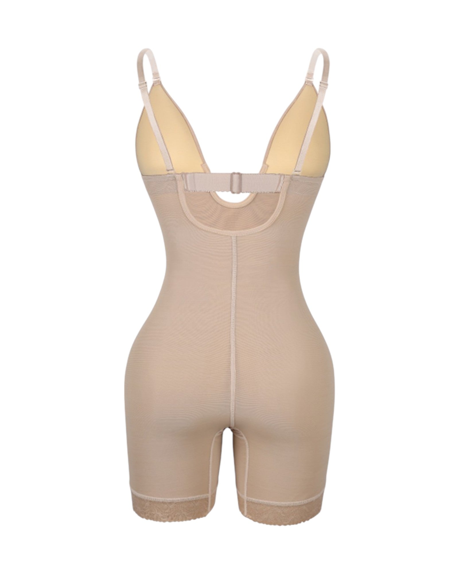 Pear Shapewear Mia Plunge Mid-Thigh Bodysuit Champagne Beige 7