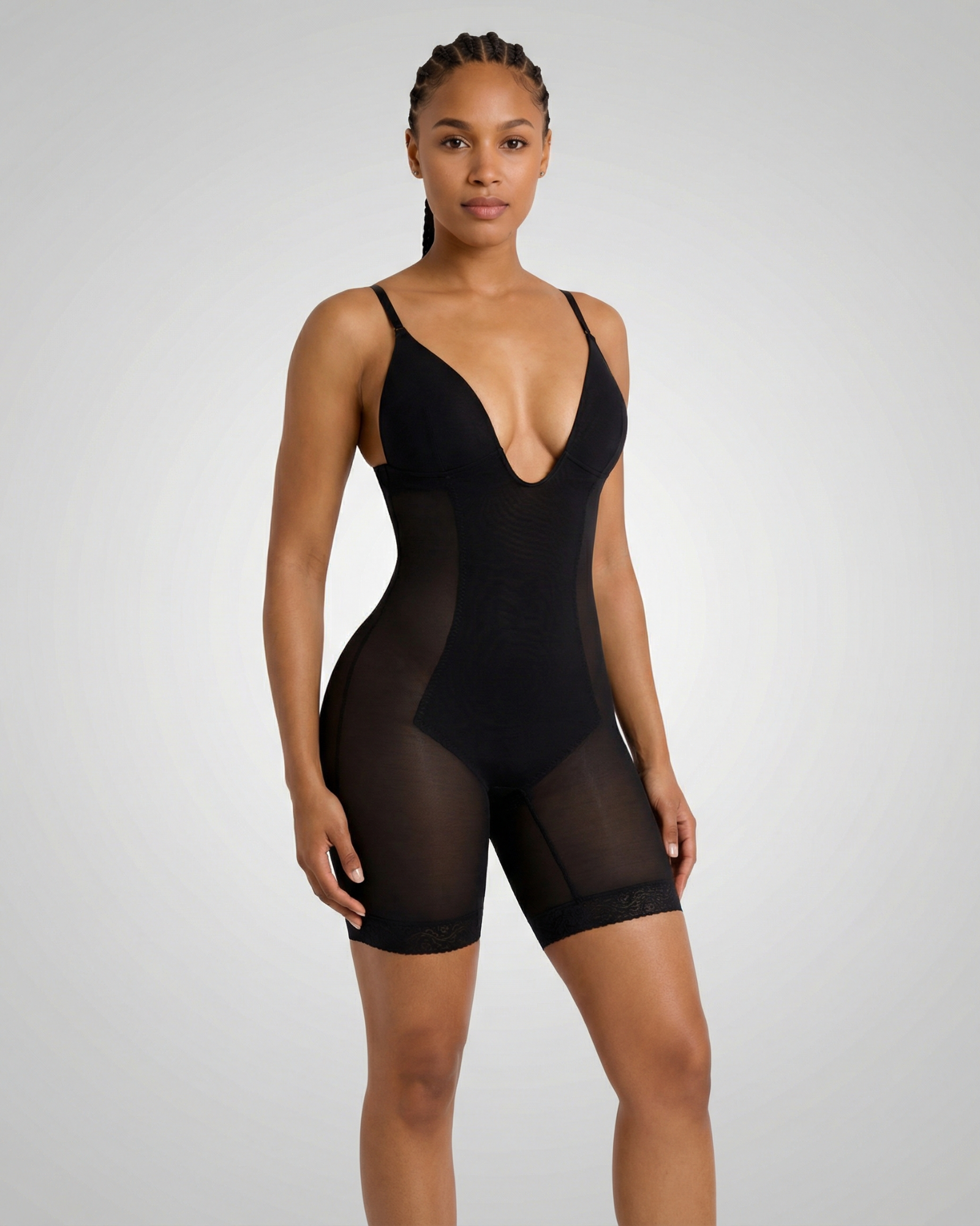 Pear Shapewear Mia Plunge Mid-Thigh Bodysuit Carbon Black 10