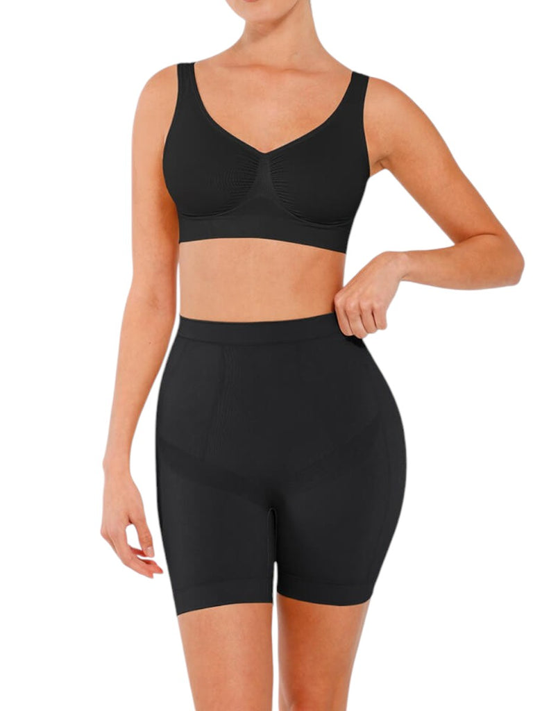 Seamless Mid-Waist Smoothing Shorts - Black