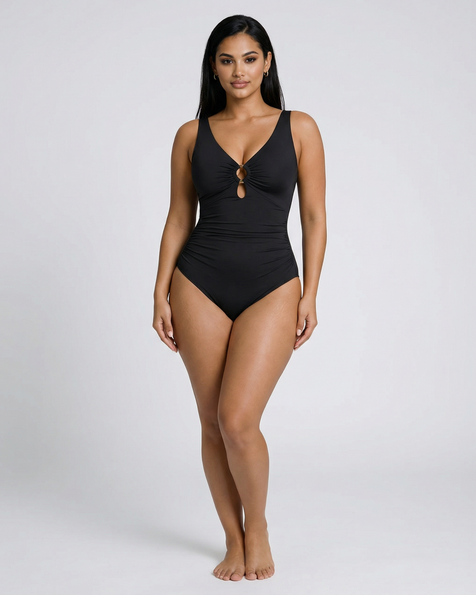 Pear Shapewear Solara Plunge One Piece Swimsuit Black 10