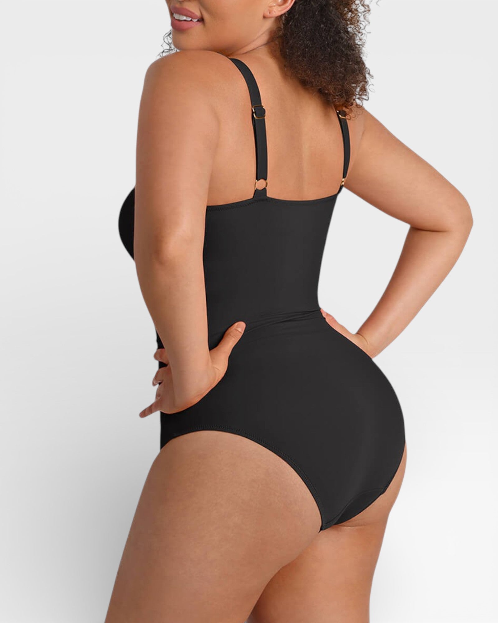 Pear Shapewear Solara Plunge One Piece Swimsuit Carbon Black 4