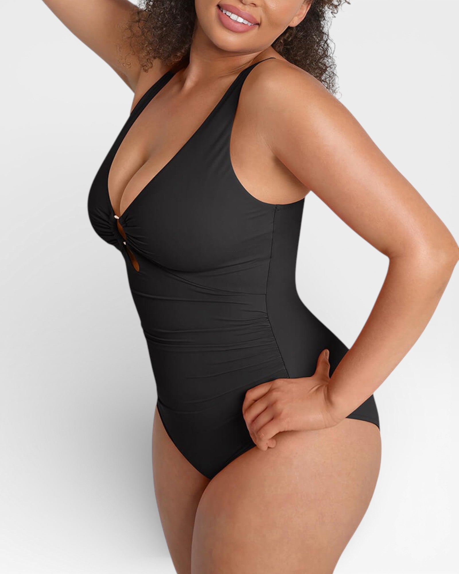 Pear Shapewear Solara Plunge One Piece Swimsuit Carbon Black 7