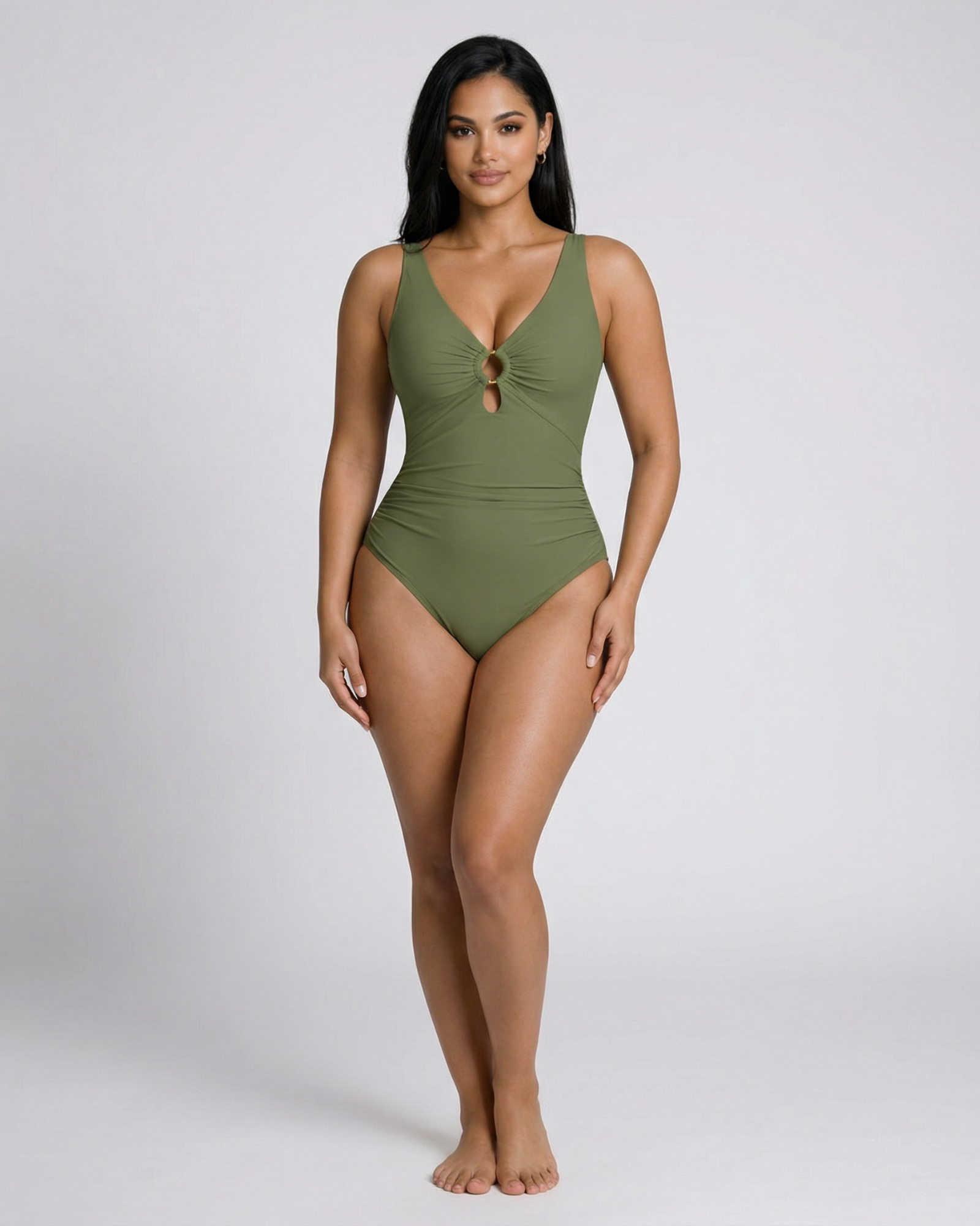 Pear Shapewear Solara Plunge One Piece Swimsuit Green 11