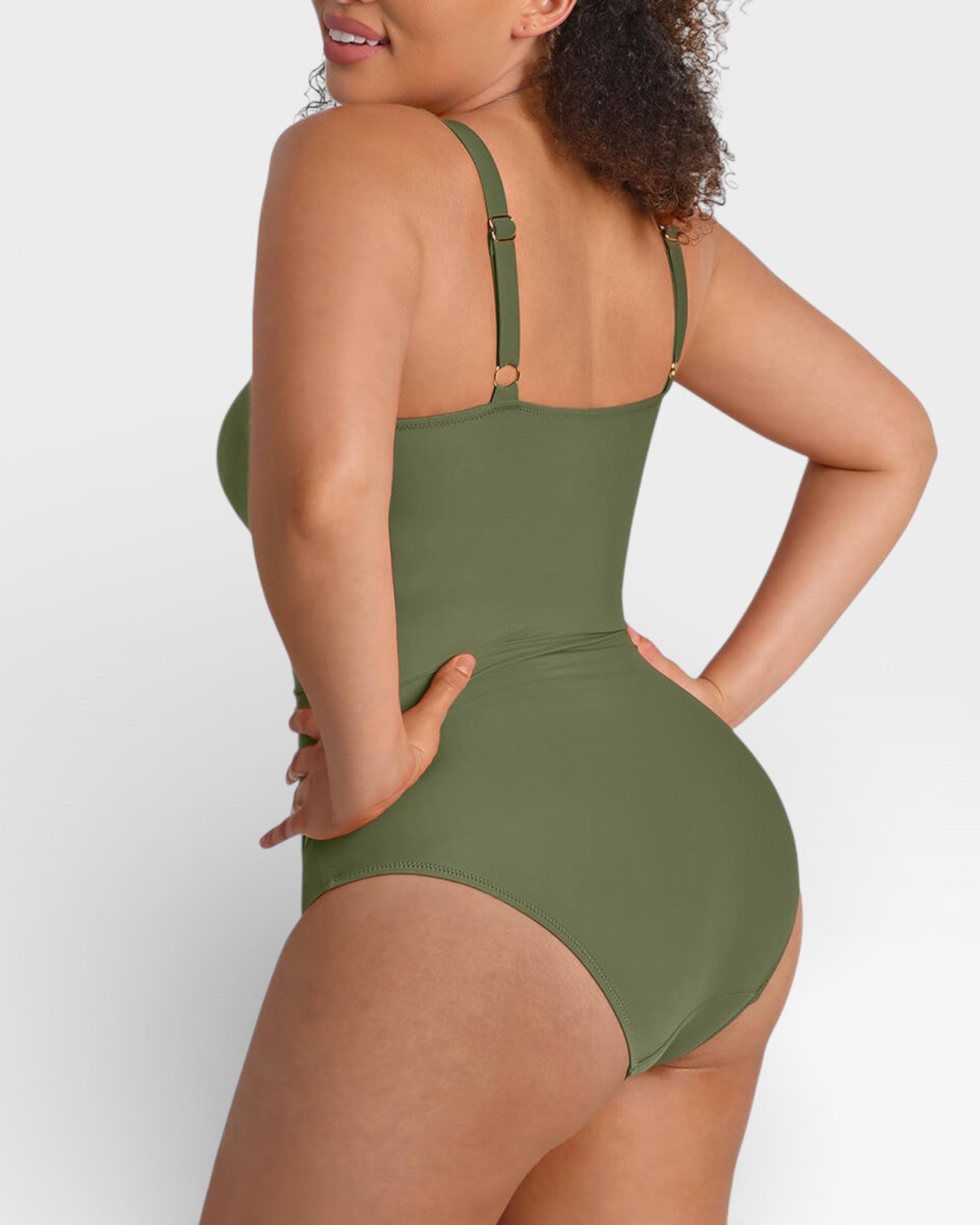 Pear Shapewear Solara Plunge One Piece Swimsuit Green 8