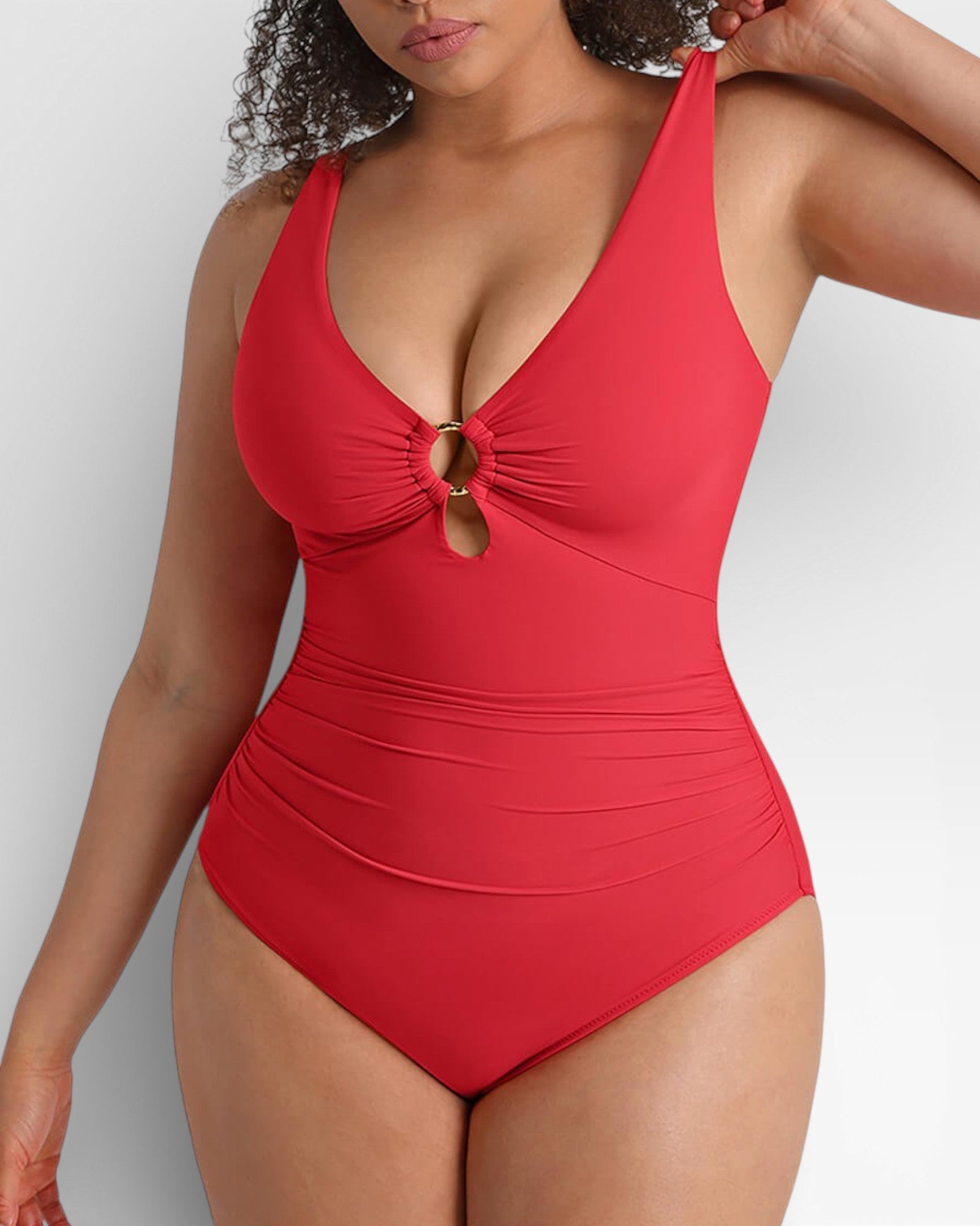 Pear Shapewear Solara Plunge One Piece Swimsuit Red 8