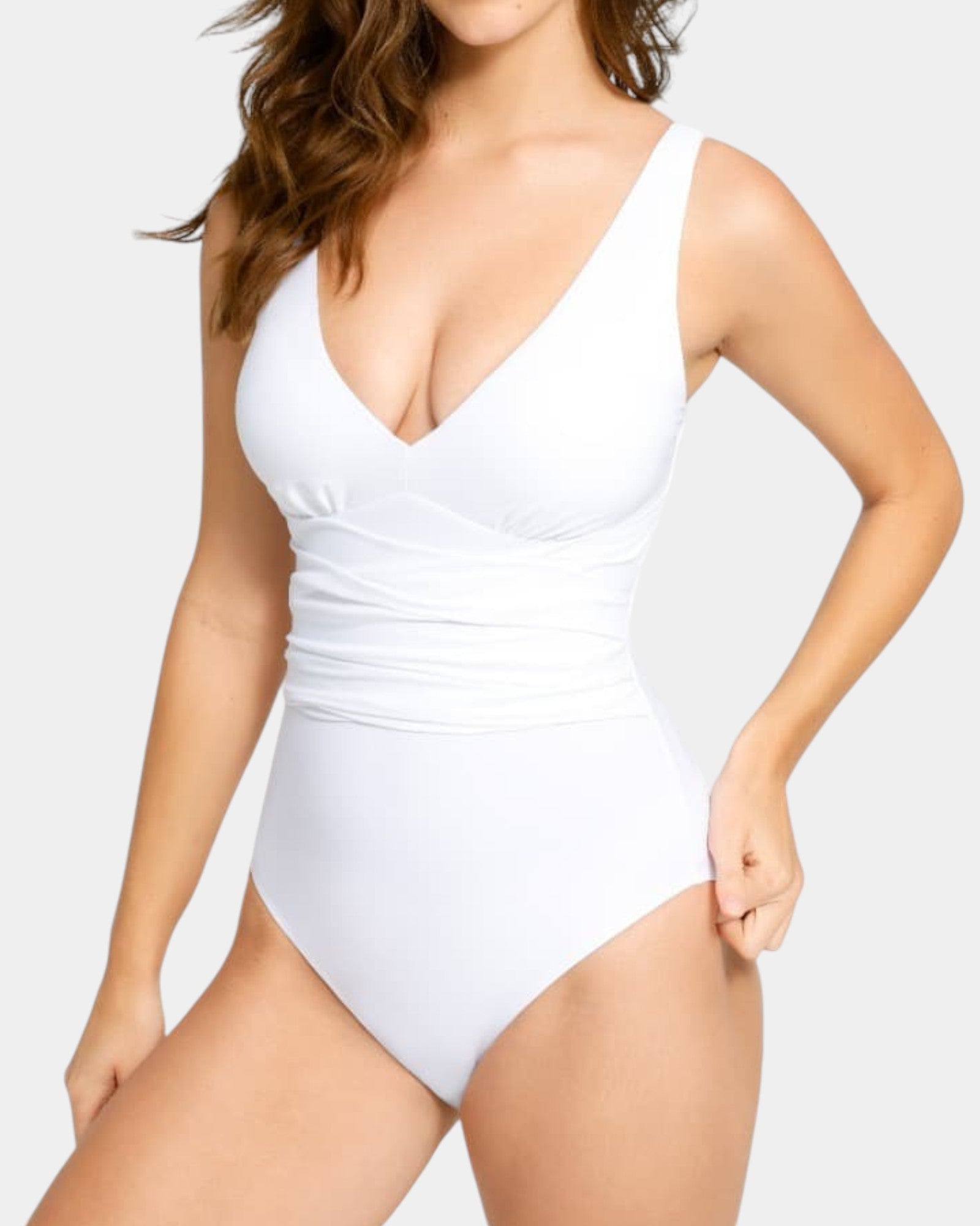 Pear Shapewear Tiffany Plunge One Piece Swimsuit White