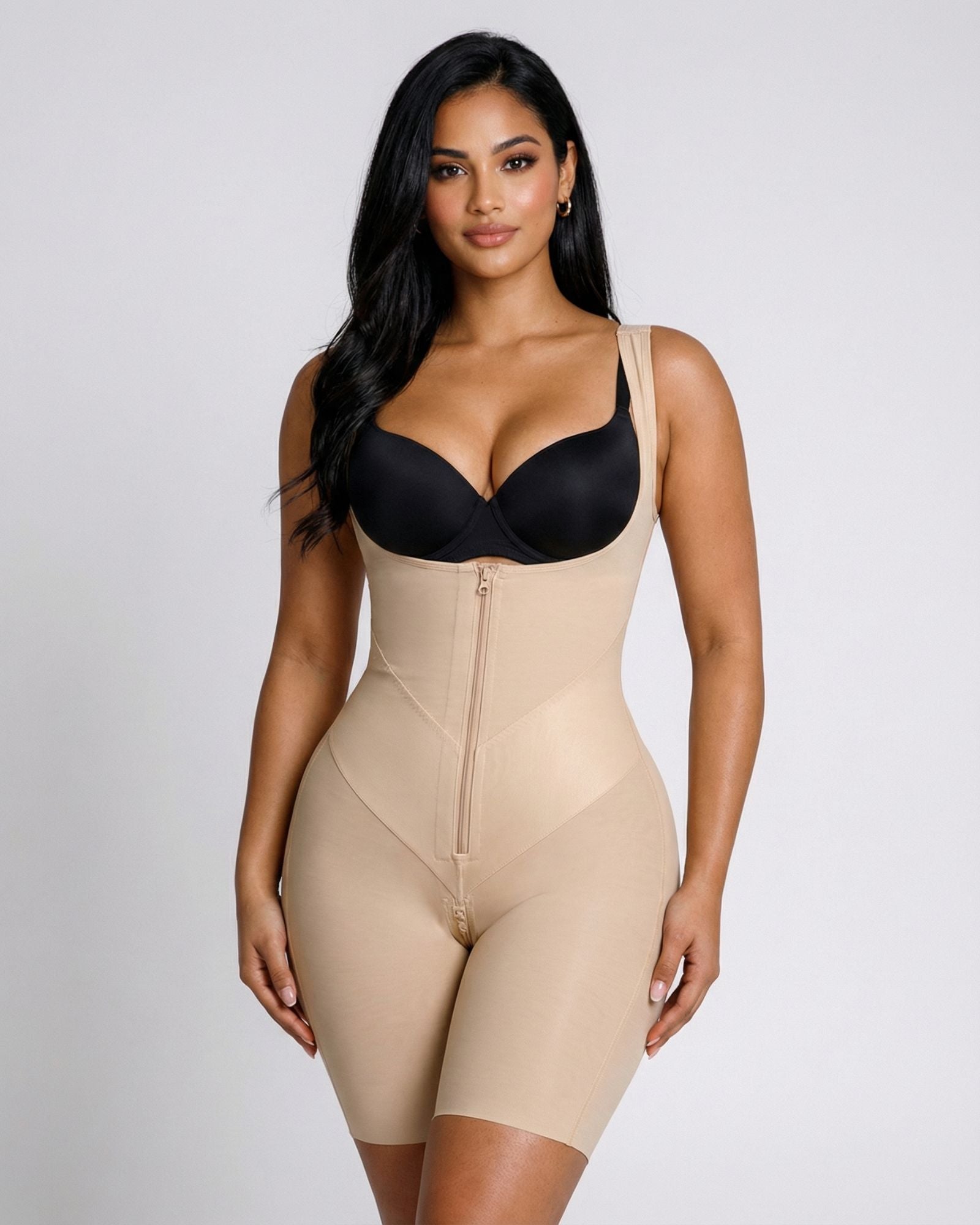 Raya Open Bust Mid-Thigh Bodysuit Beige 9