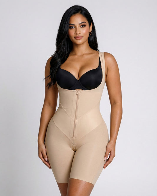 Raya Open Bust Mid-Thigh Bodysuit Beige 9 1600