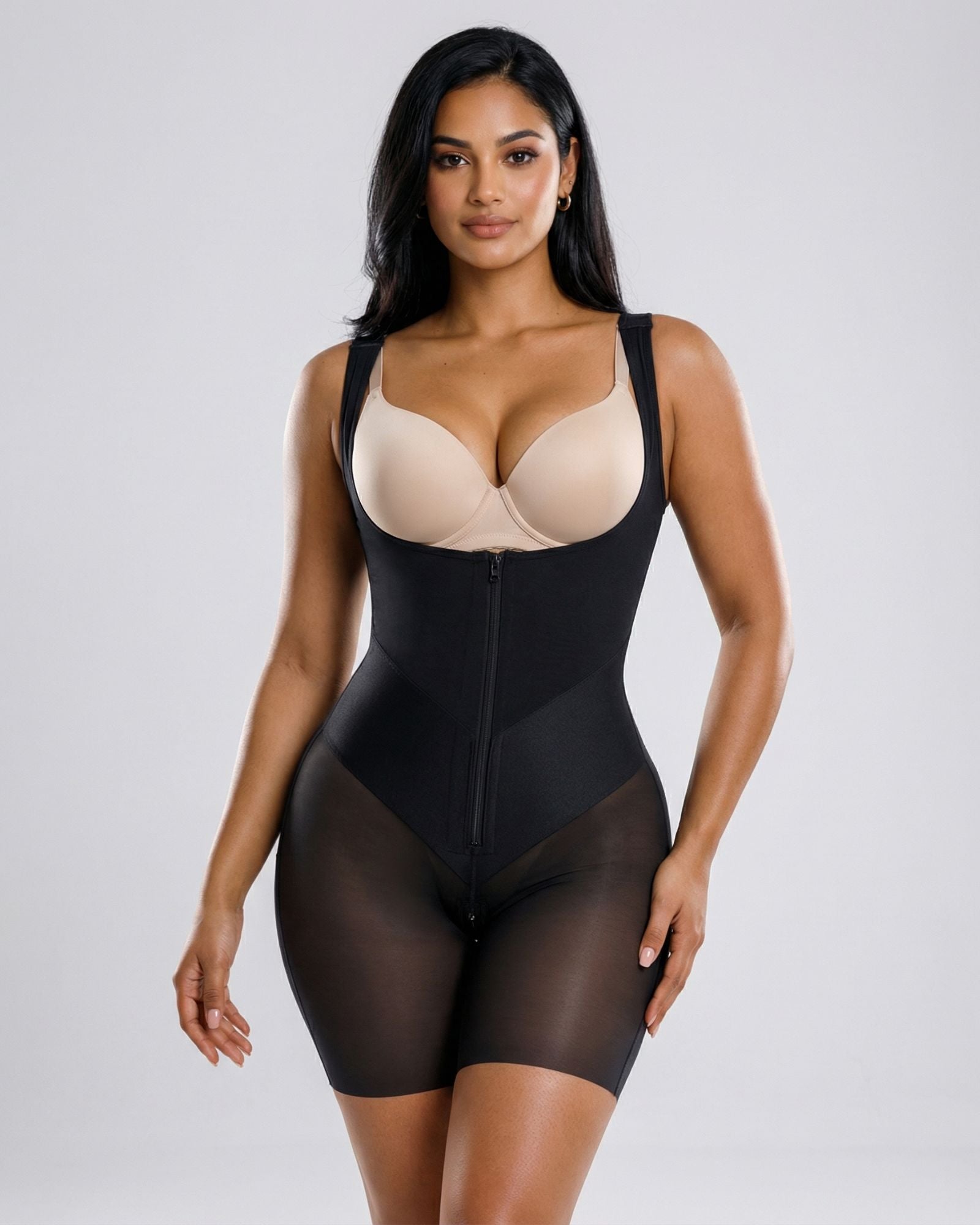 Raya Open Bust Mid-Thigh Bodysuit Black 10