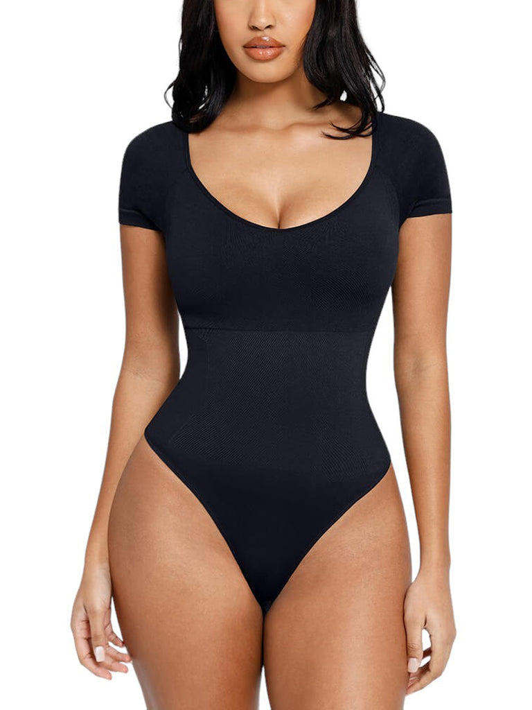 Shaping Seamless T-shirt Thong Bodysuit - Black