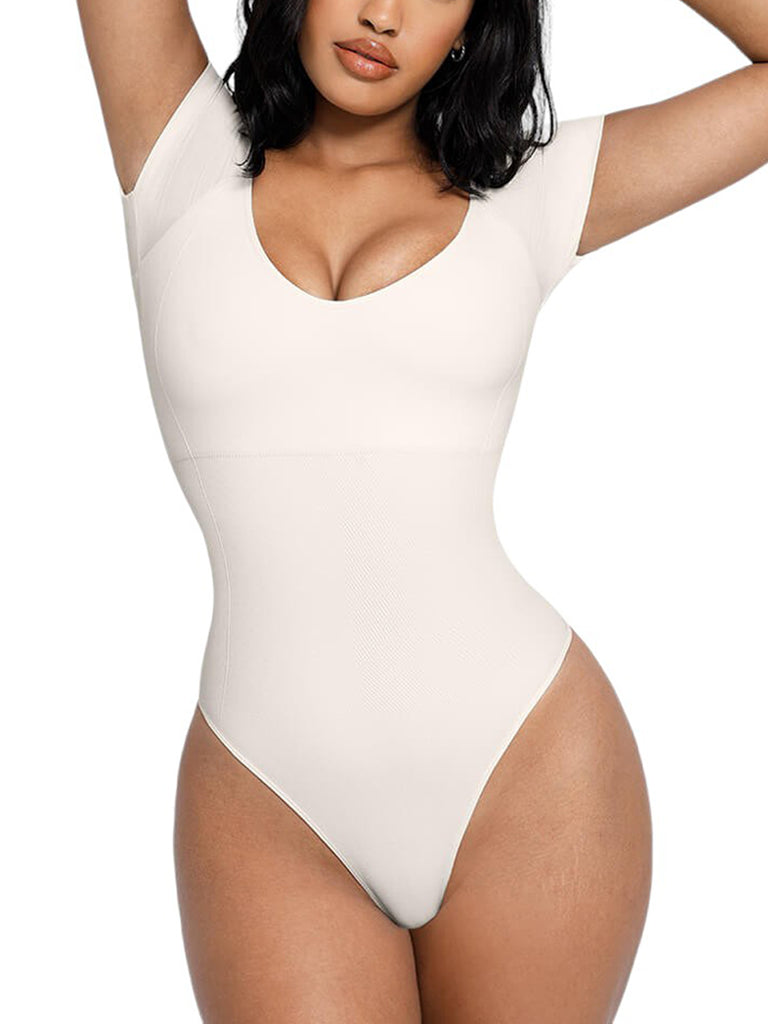 Shaping Seamless T-shirt Thong Bodysuit - Pearl