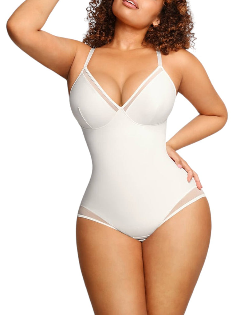 Smoothing V-Neck Shapewear Bodysuit - White