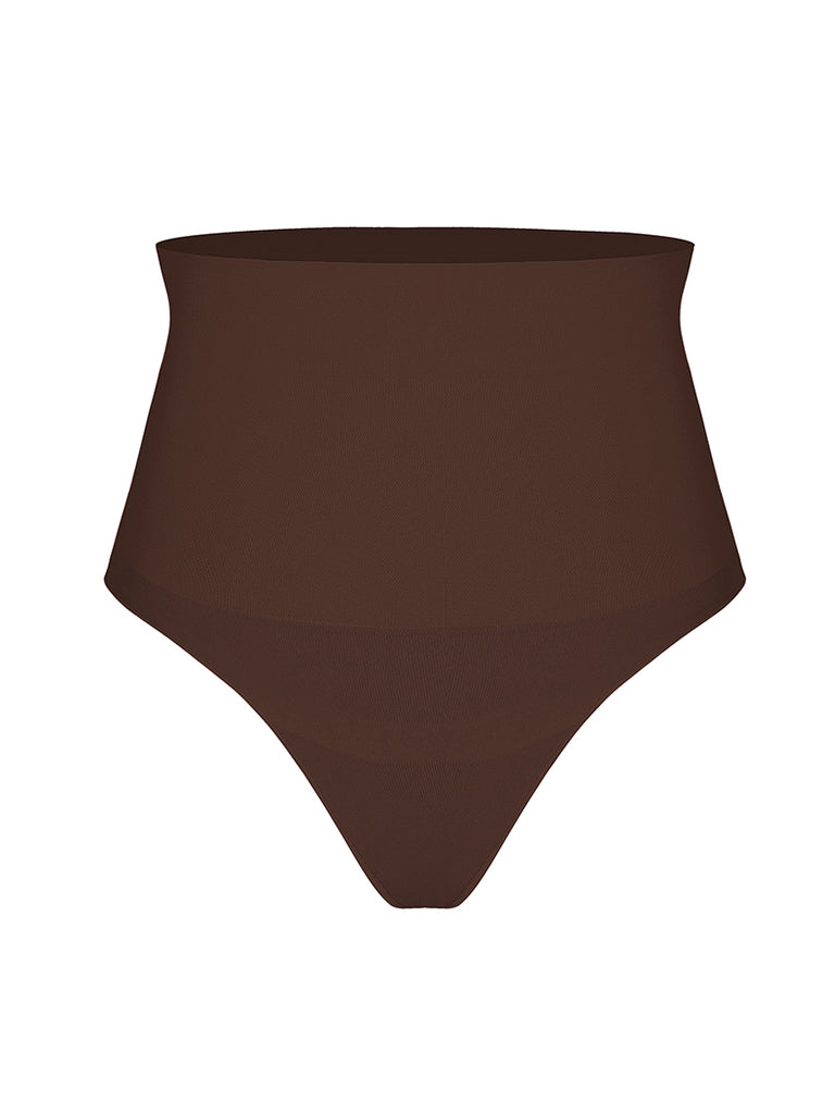 Shaping Tummy Control High Waisted Shapewear Thong - Mocha